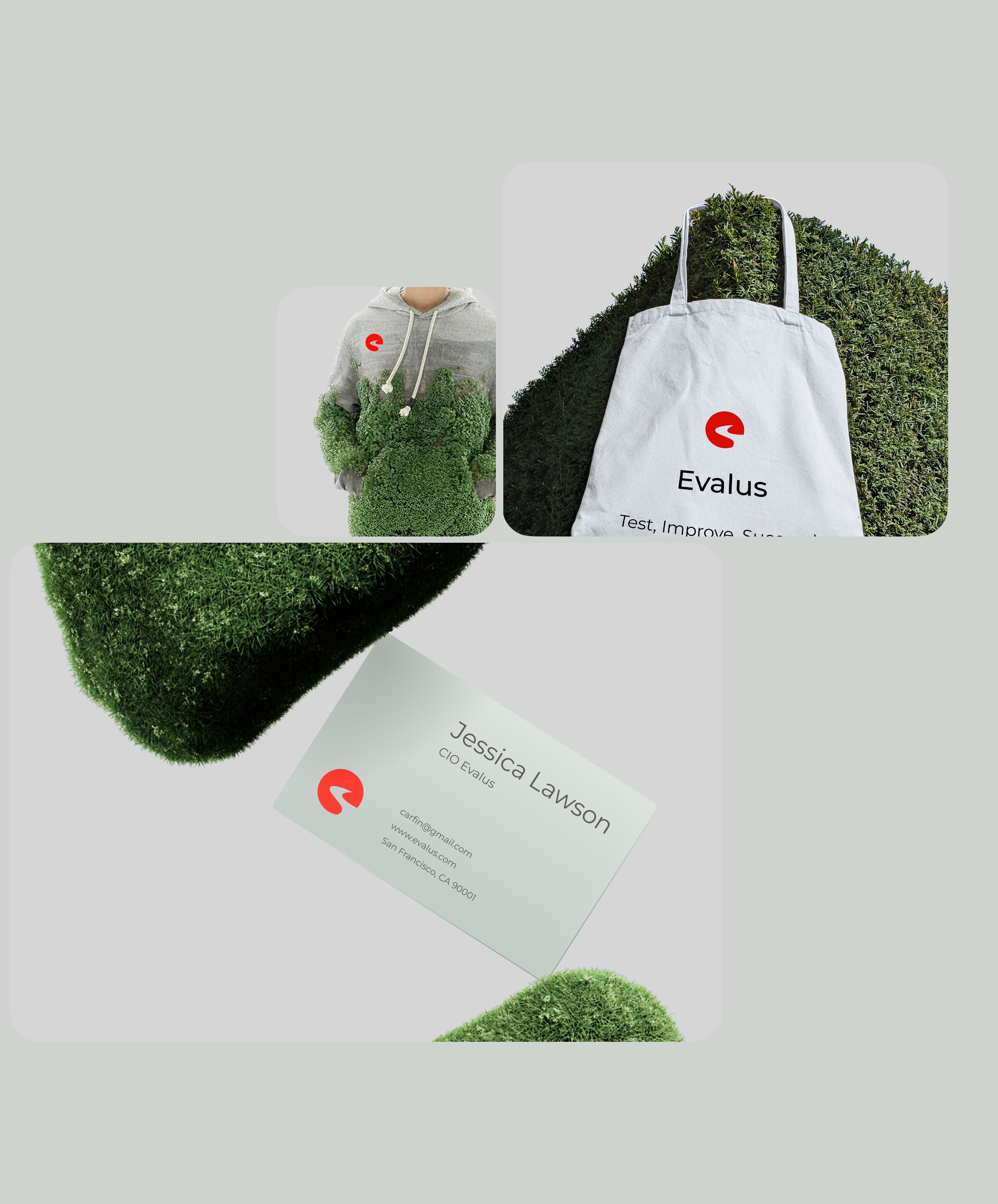 Evalus branded tote bag featuring logo and motto "Test, Improve".