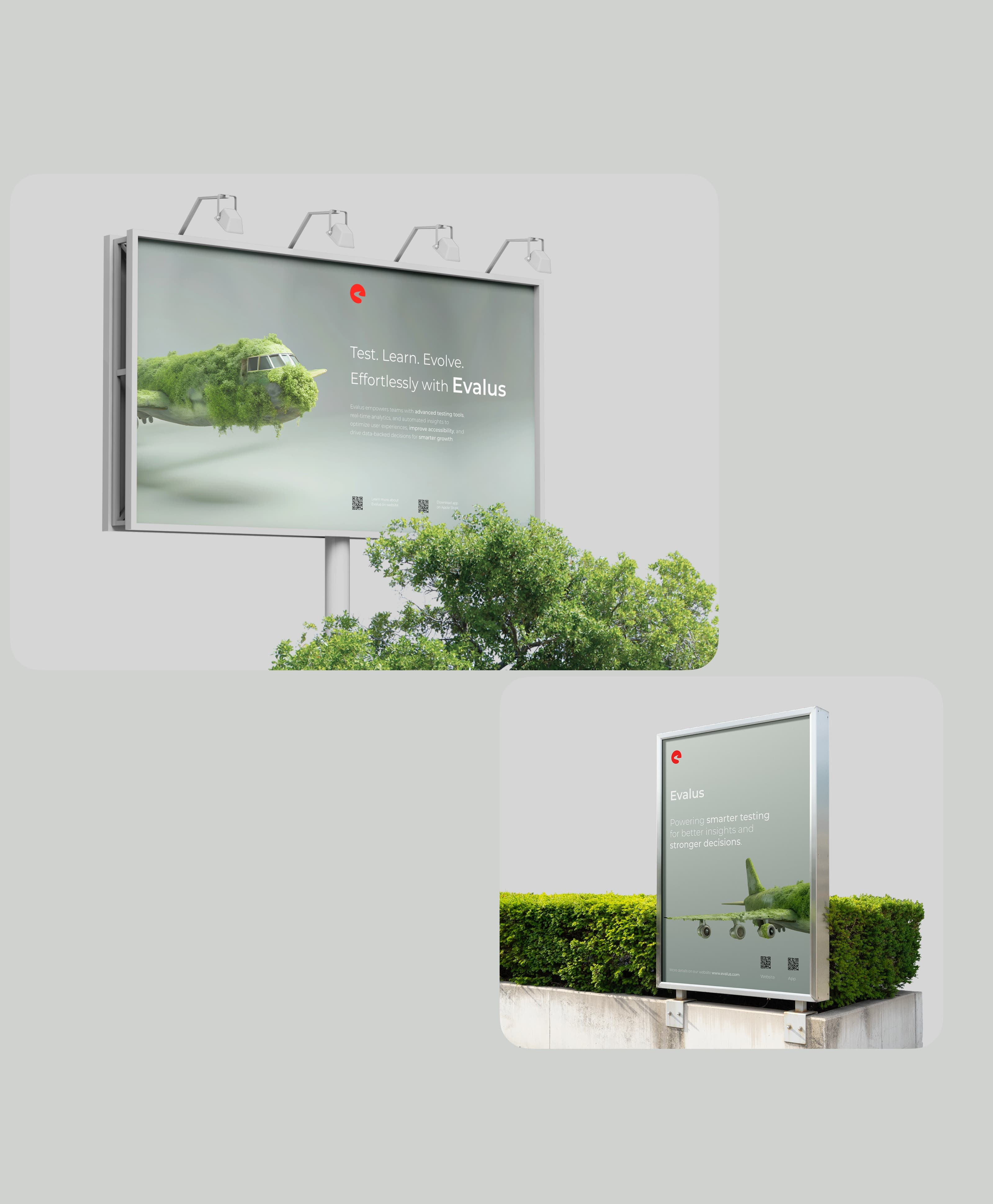 Screenshot of the Evalus SaaS interface on a digital display screen, featuring a house visual.