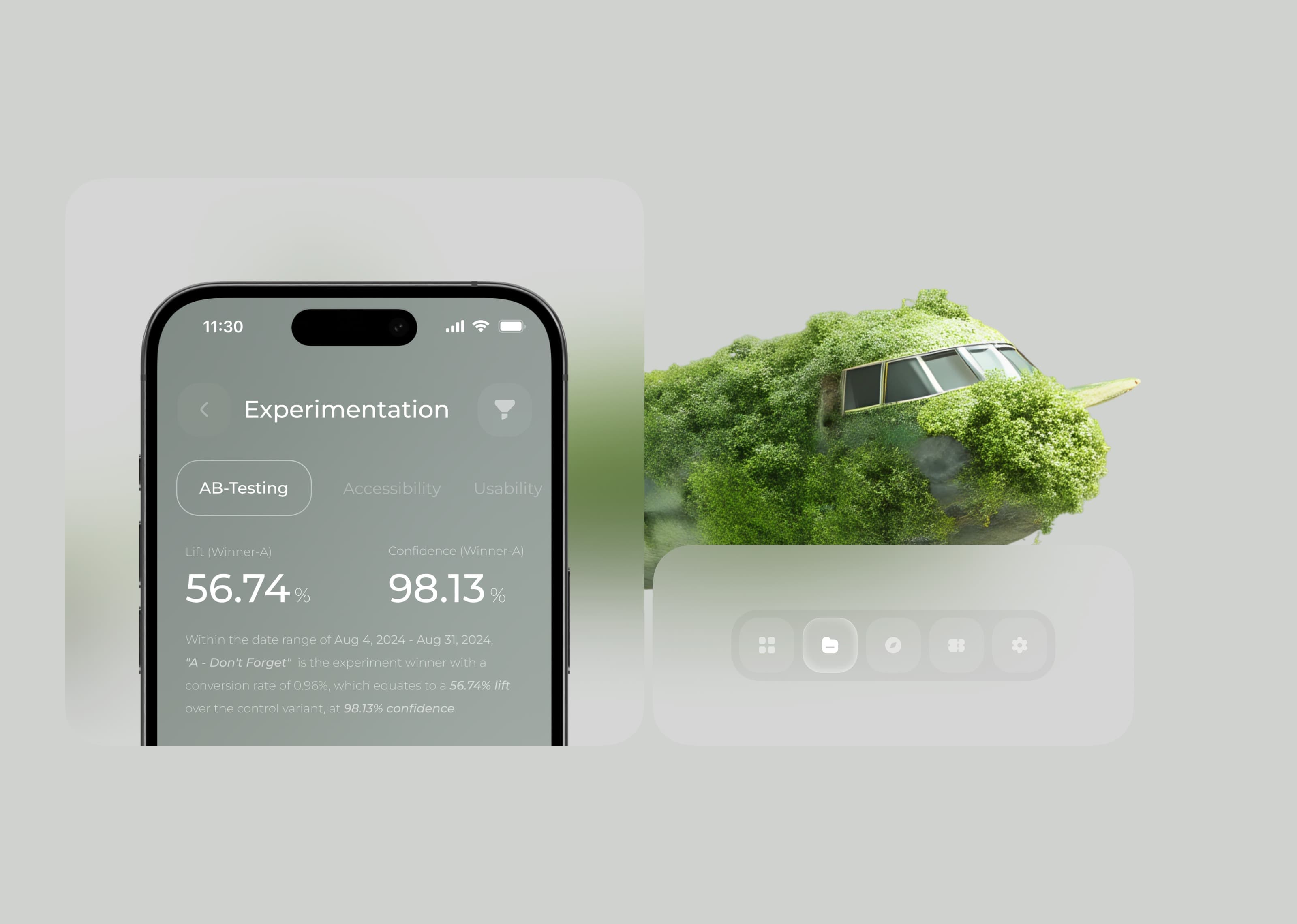 Smartphone screenshot demonstrating UI/UX design or A/B test variations.