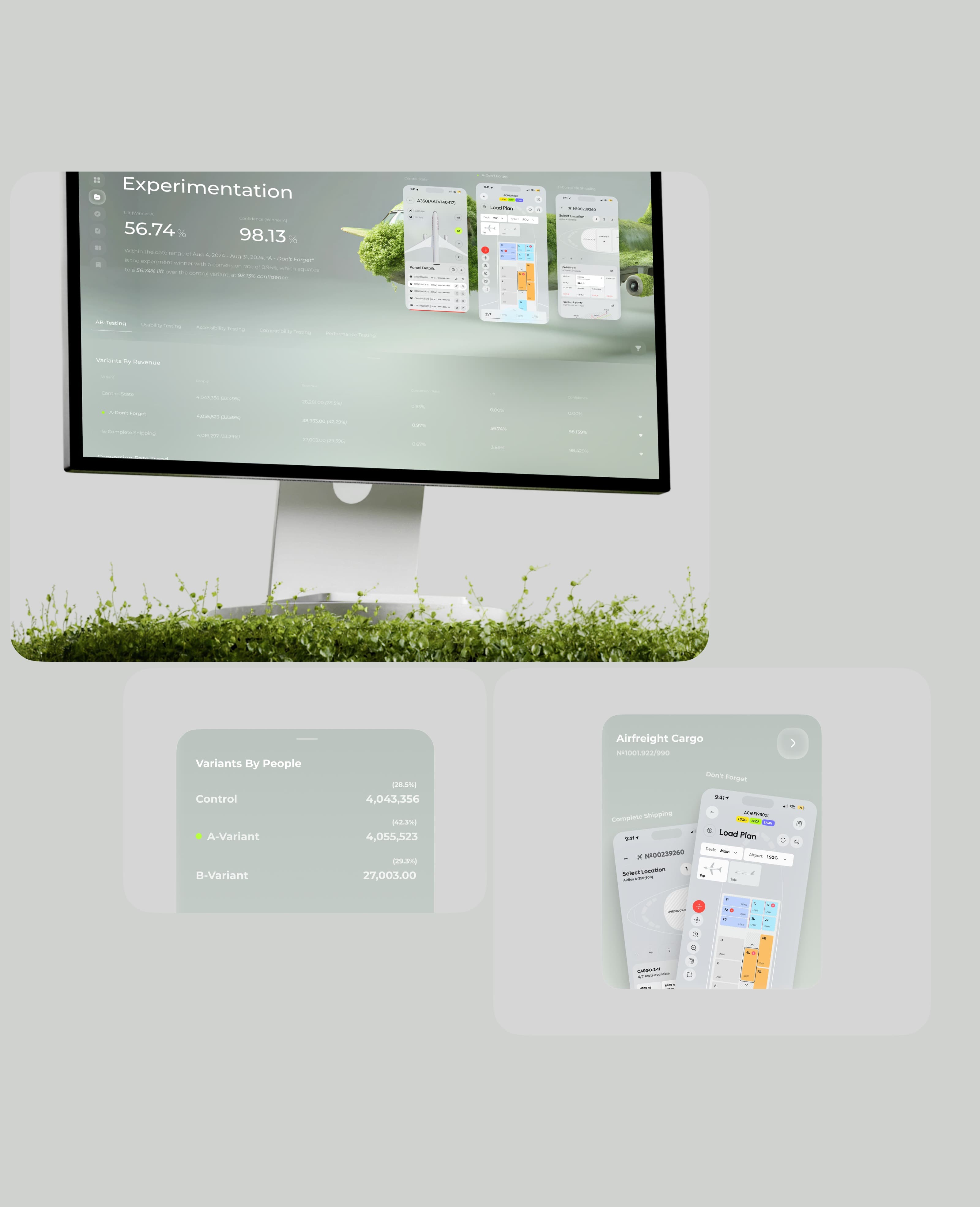 Screenshot of the Evalus SaaS interface, showing UI elements and data display relevant to A/B testing.