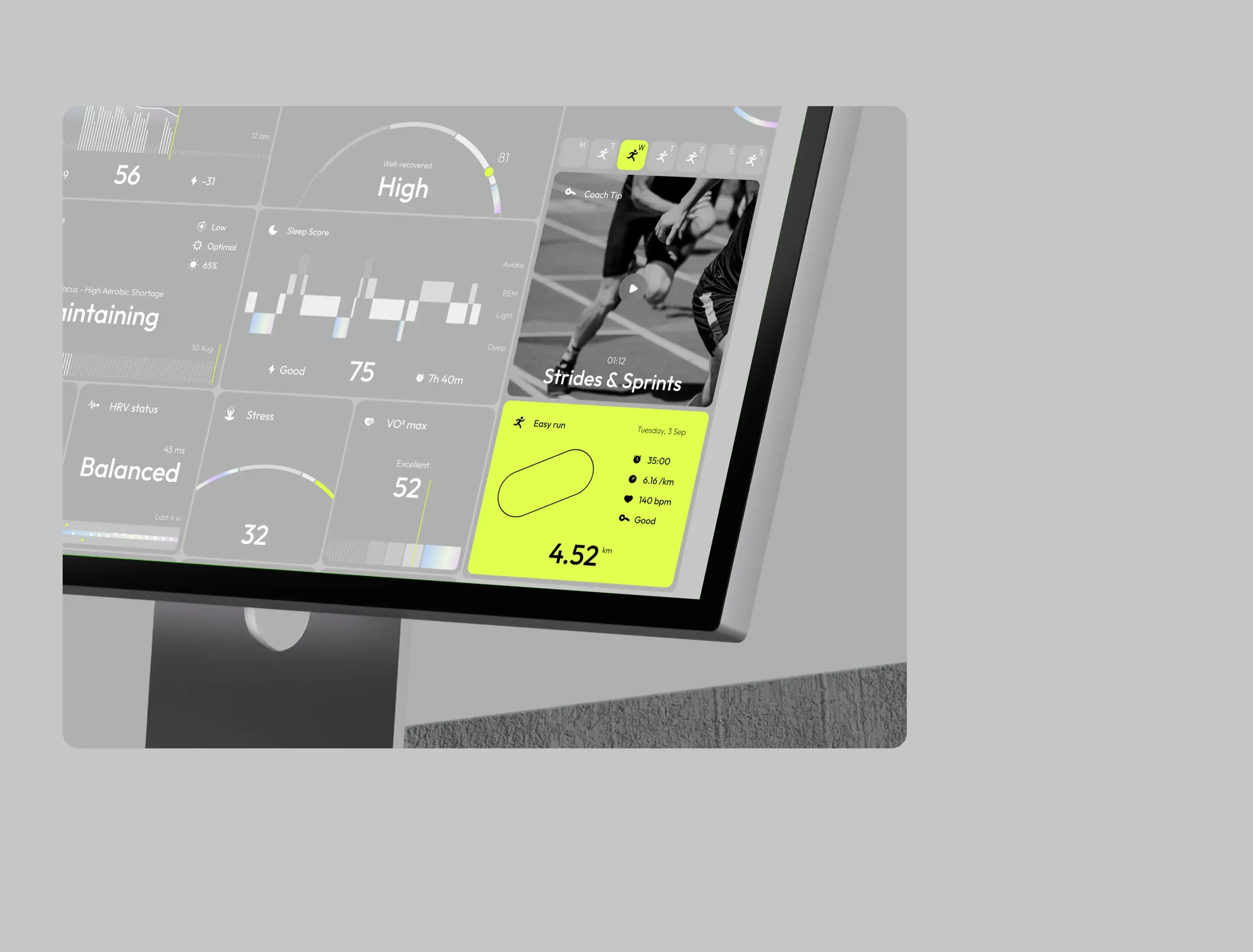 Person viewing a desktop UI design for a wellness app.
