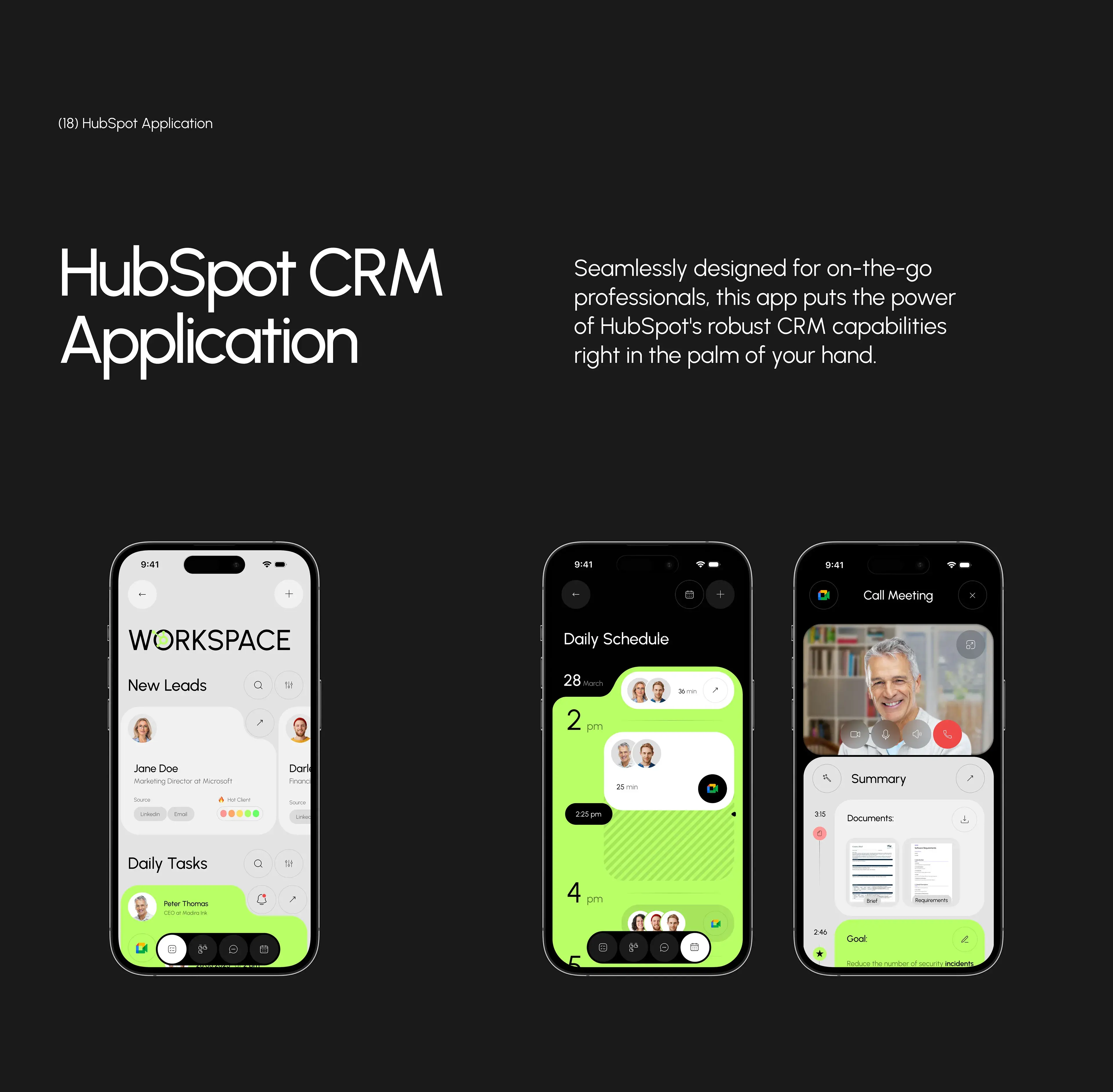 Mobile application UI for enterprise CRM software shown on multiple iPhones.