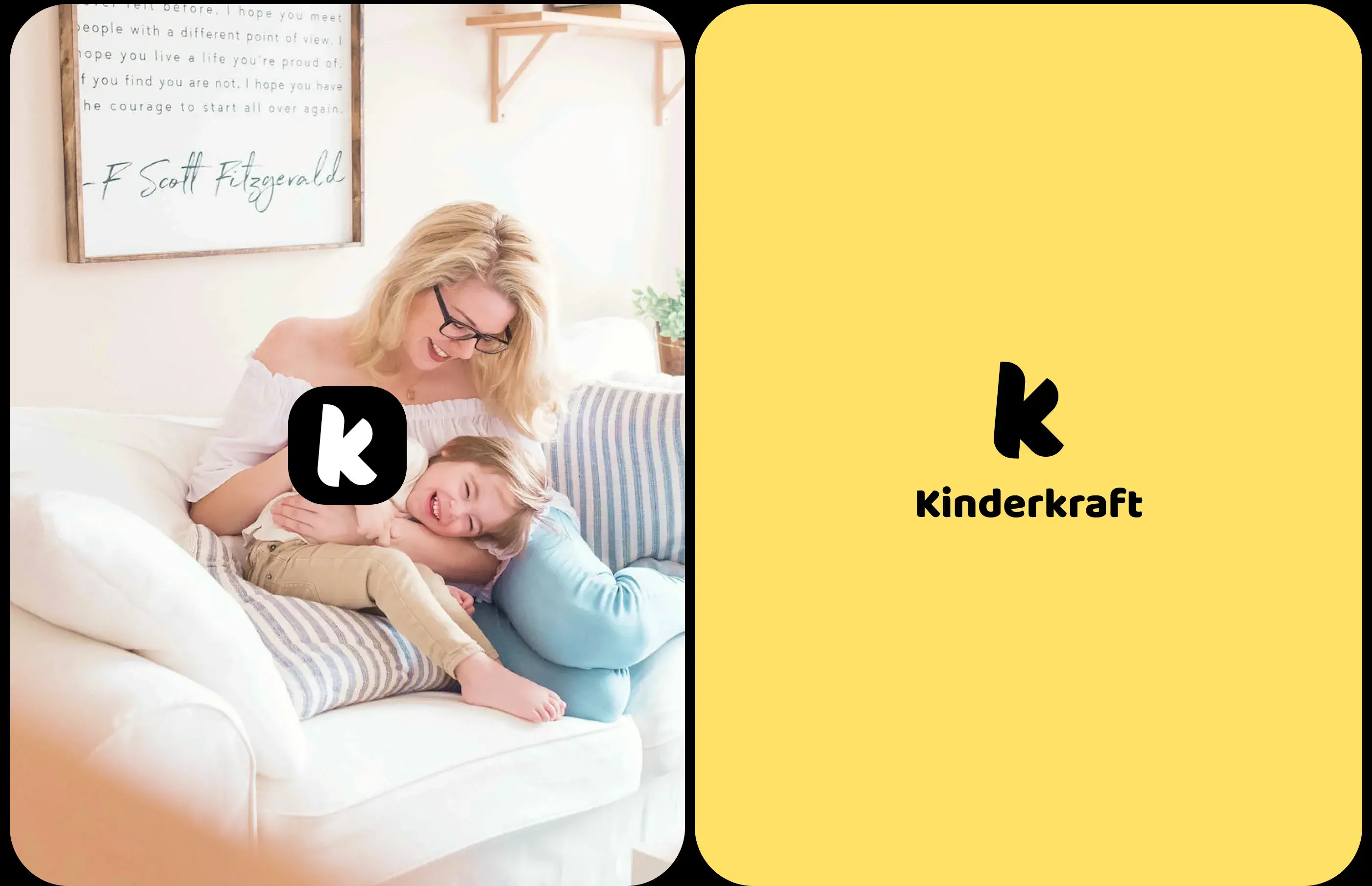 A happy family on a couch at home, representing the user base for a mobile family app.