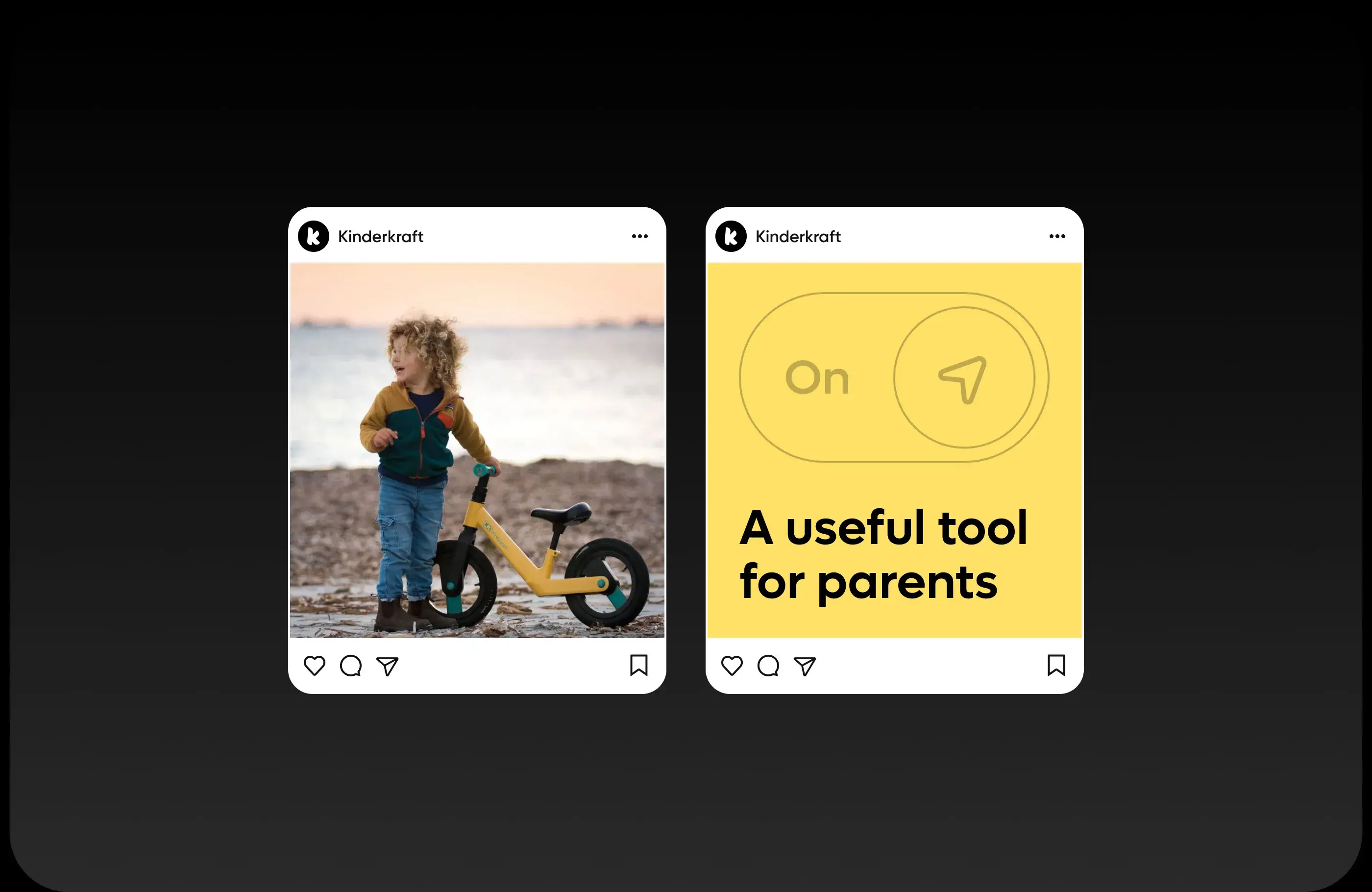 Screenshot of the Kinderkraft Goswift app interface, described as "A useful tool for parents".
