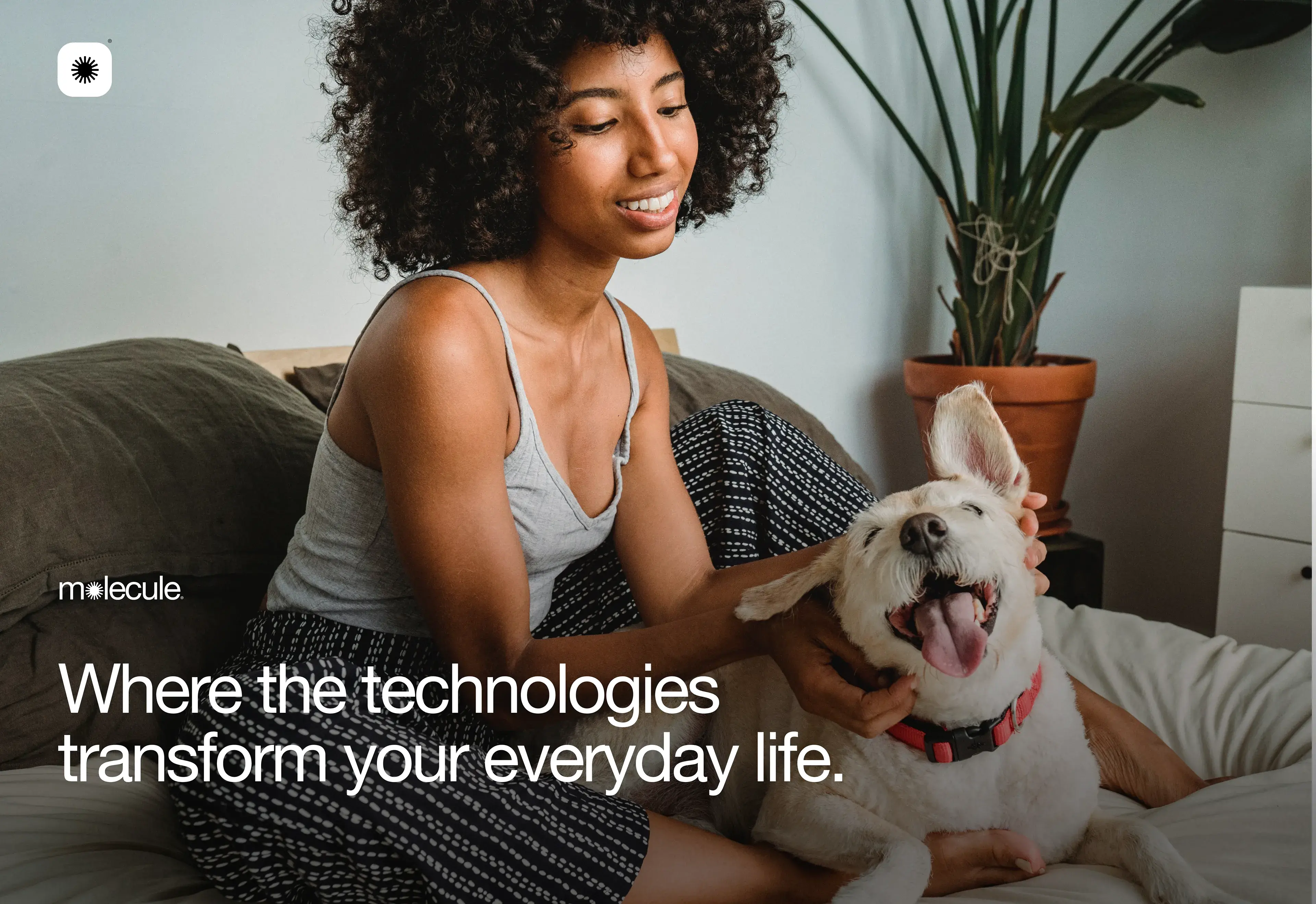 Person with a dog, representing the pet allergen reduction feature of the Molecule smart home solution discussed in the case study.