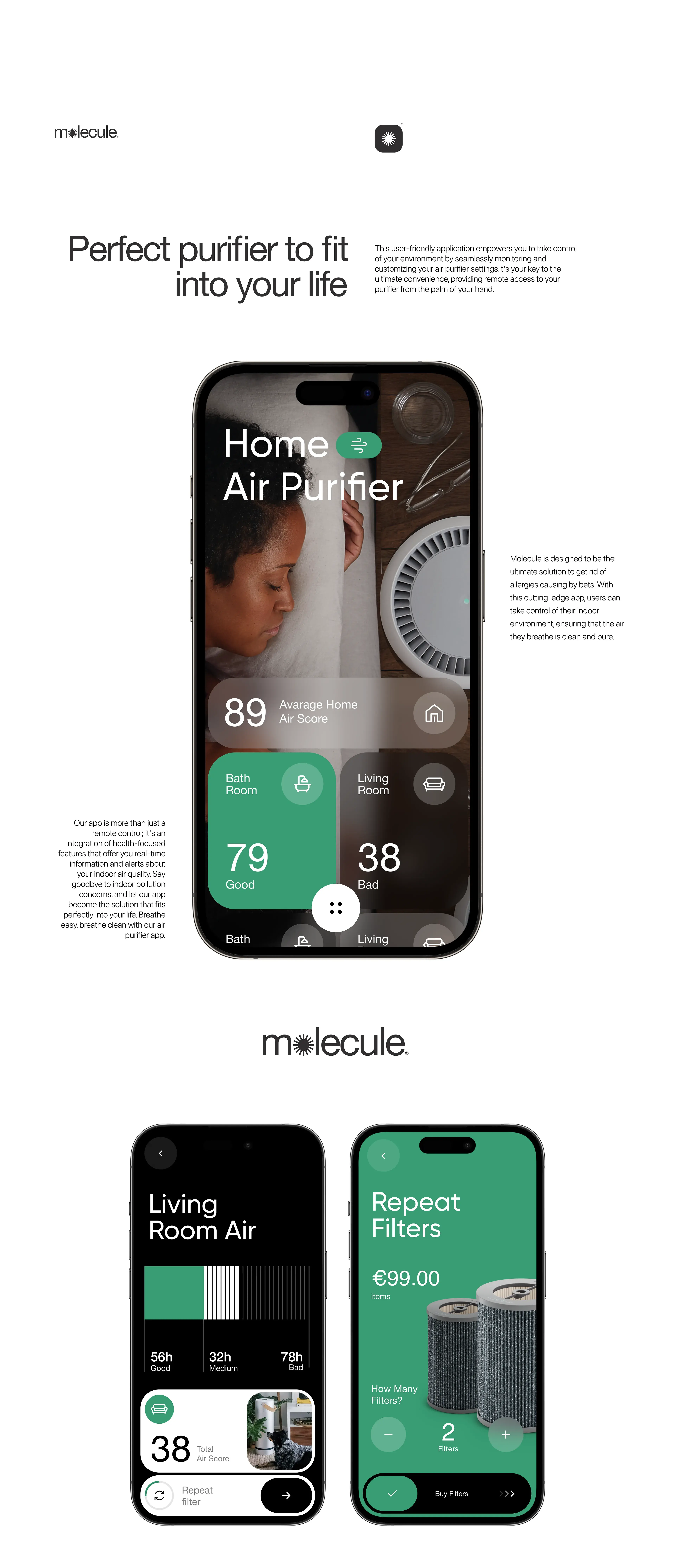 Screenshot of the molecule smart home mobile app interface on an iPhone.
