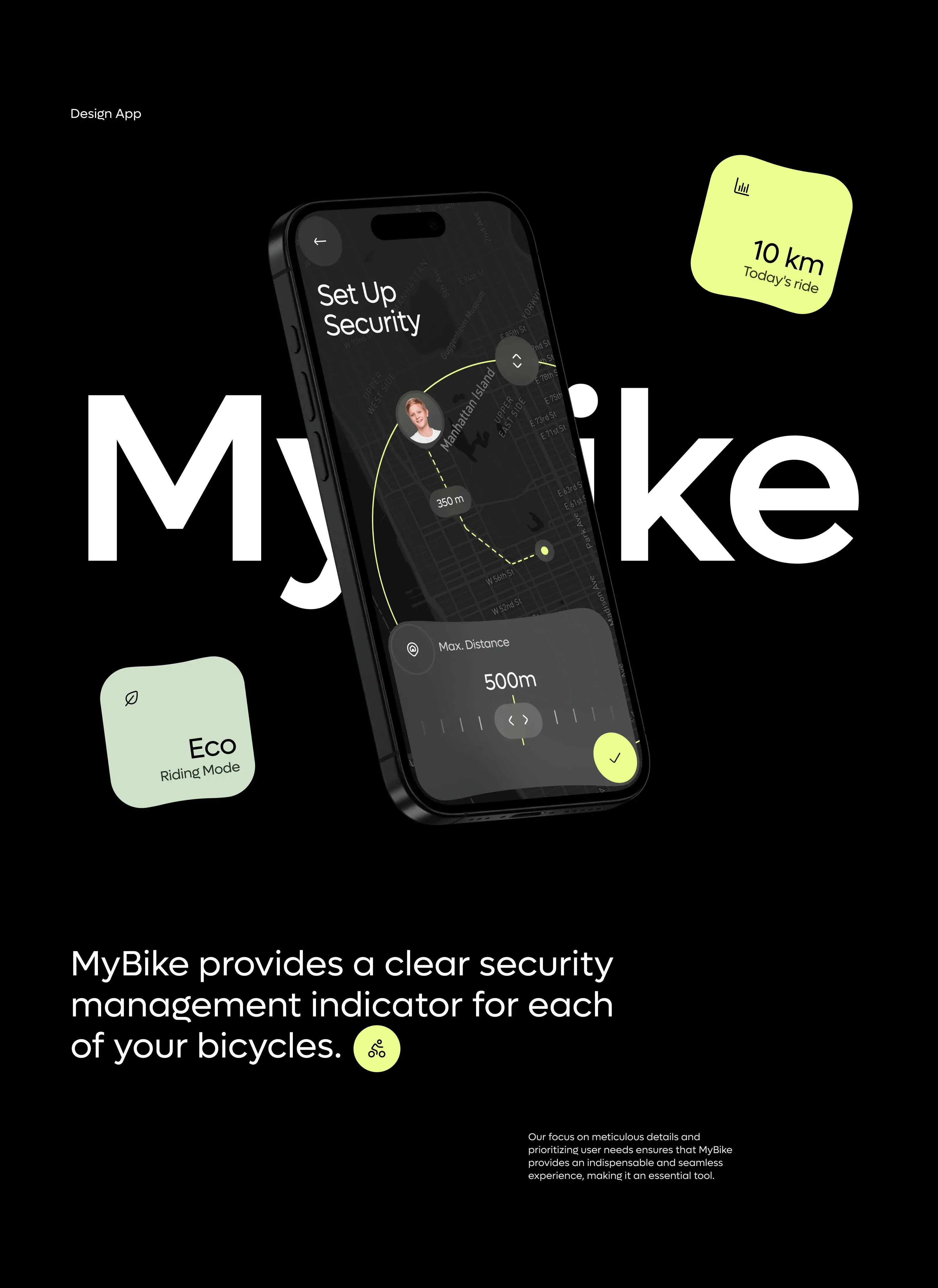Screenshot of the mybike sport app interface showing a performance meter.
