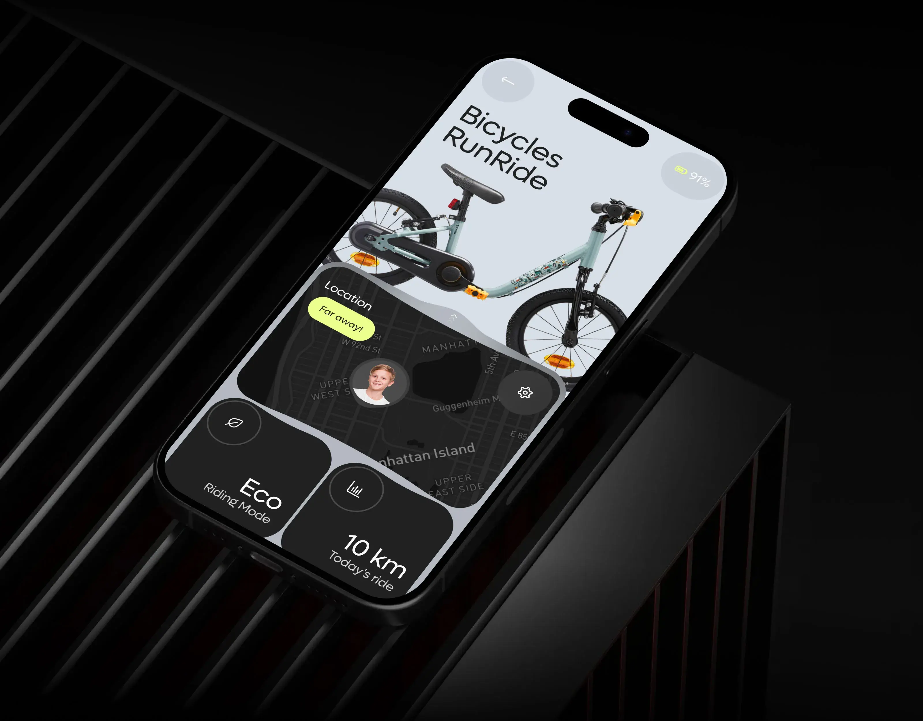 Screenshot of the mybike mobile app UI, designed for easy use in sport and wellness.