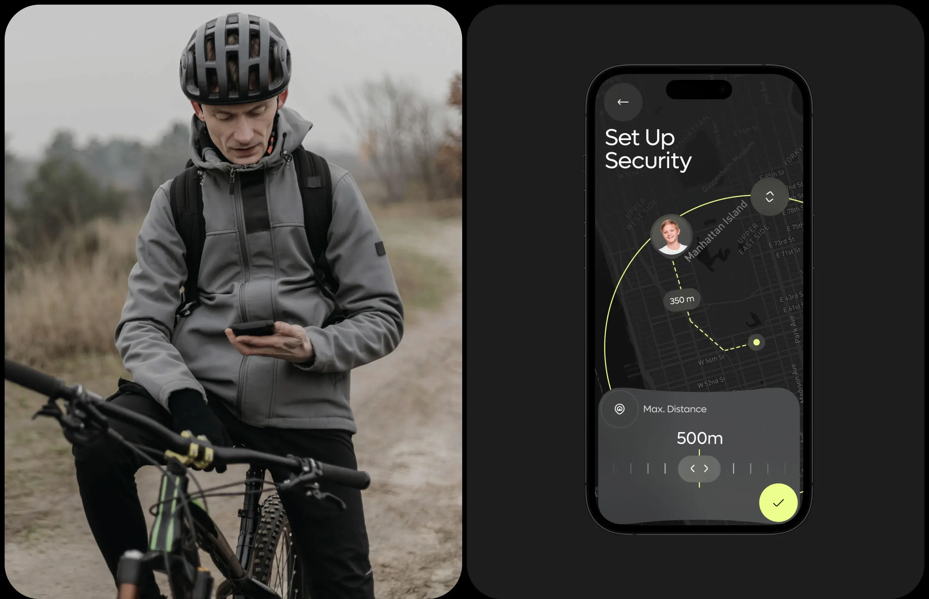 Road cyclist using a mobile phone, representing app use for wellness and sport.