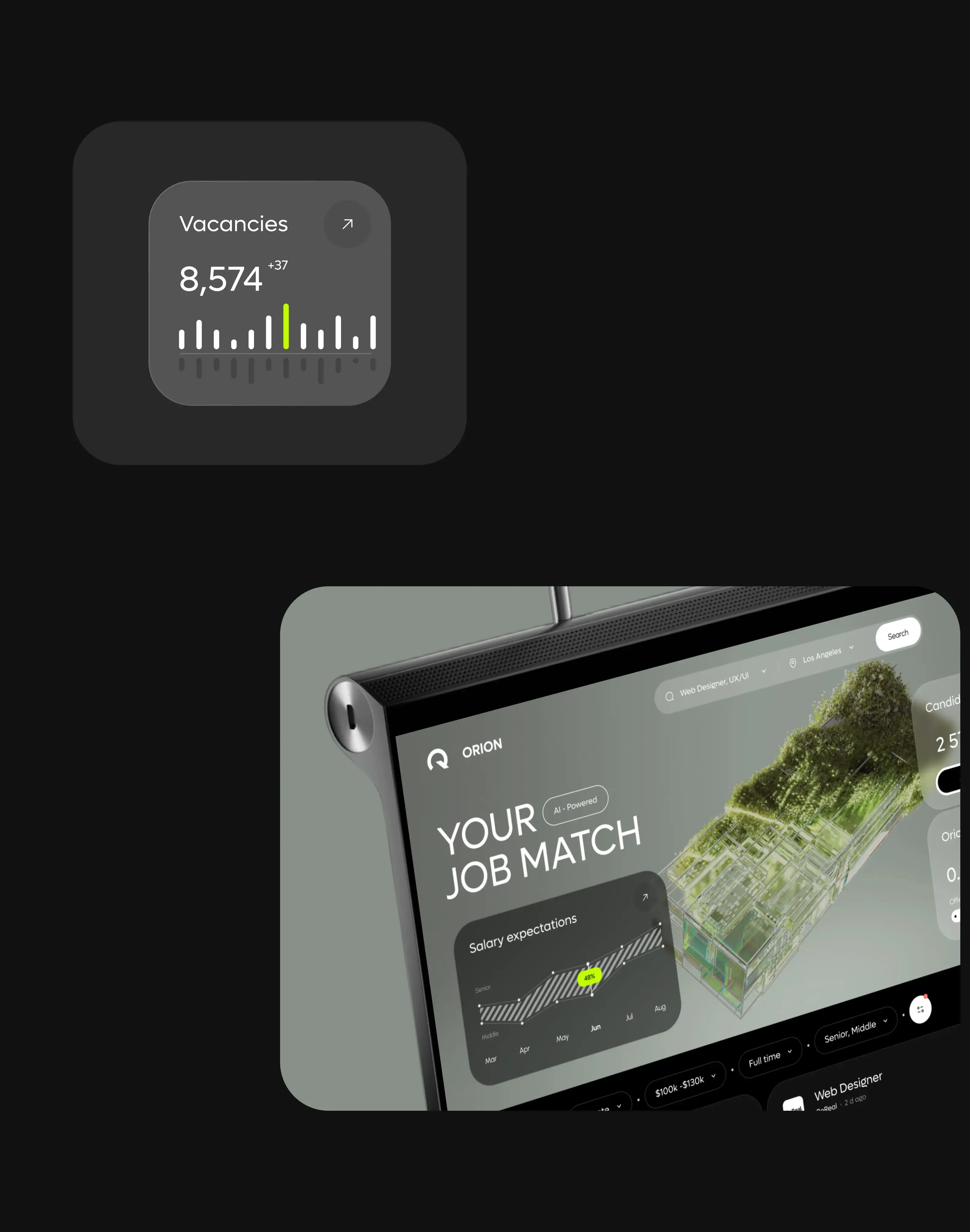 Mobile screenshot showing the user interface for an AI job SaaS app.