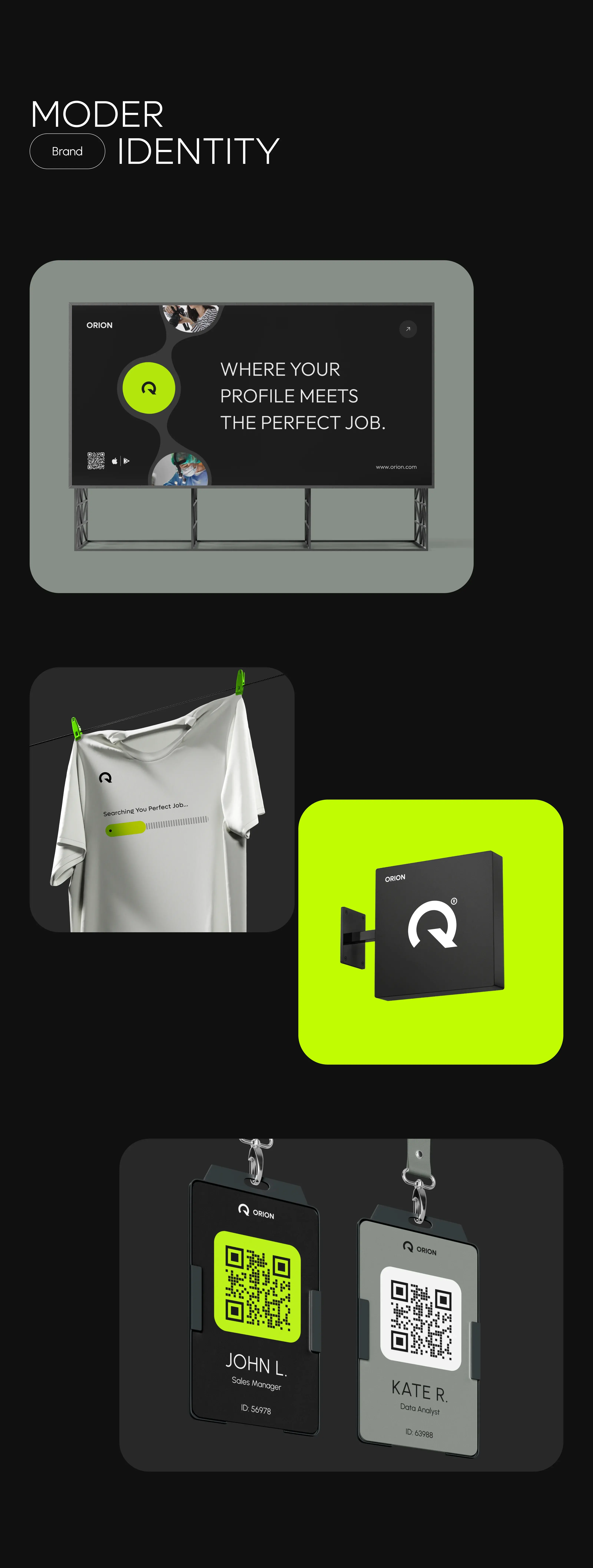 Logo and UI design for the Orion Job SaaS AI mobile app.