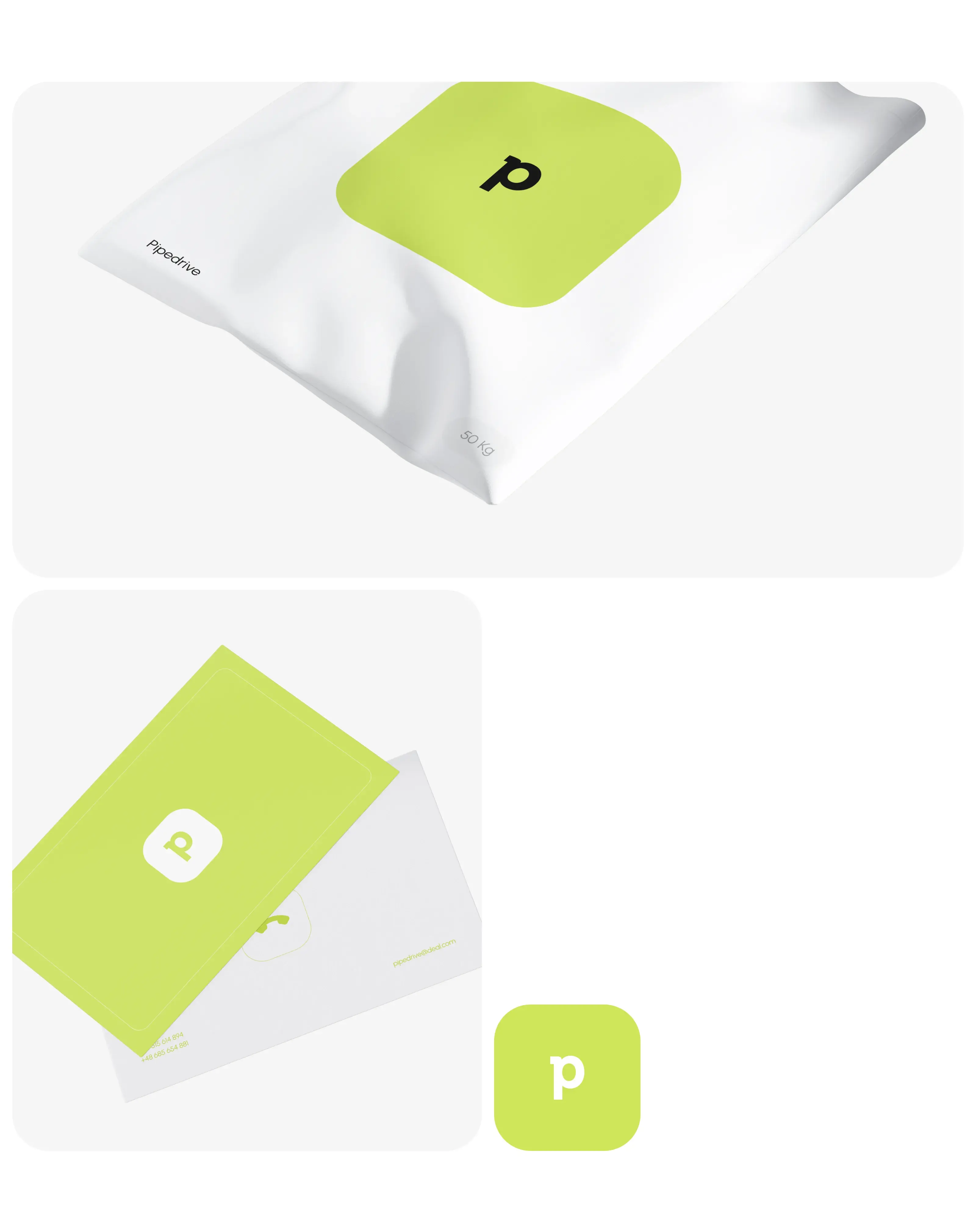 Graphic showing Pipedrive CRM contact details including phone and email.
