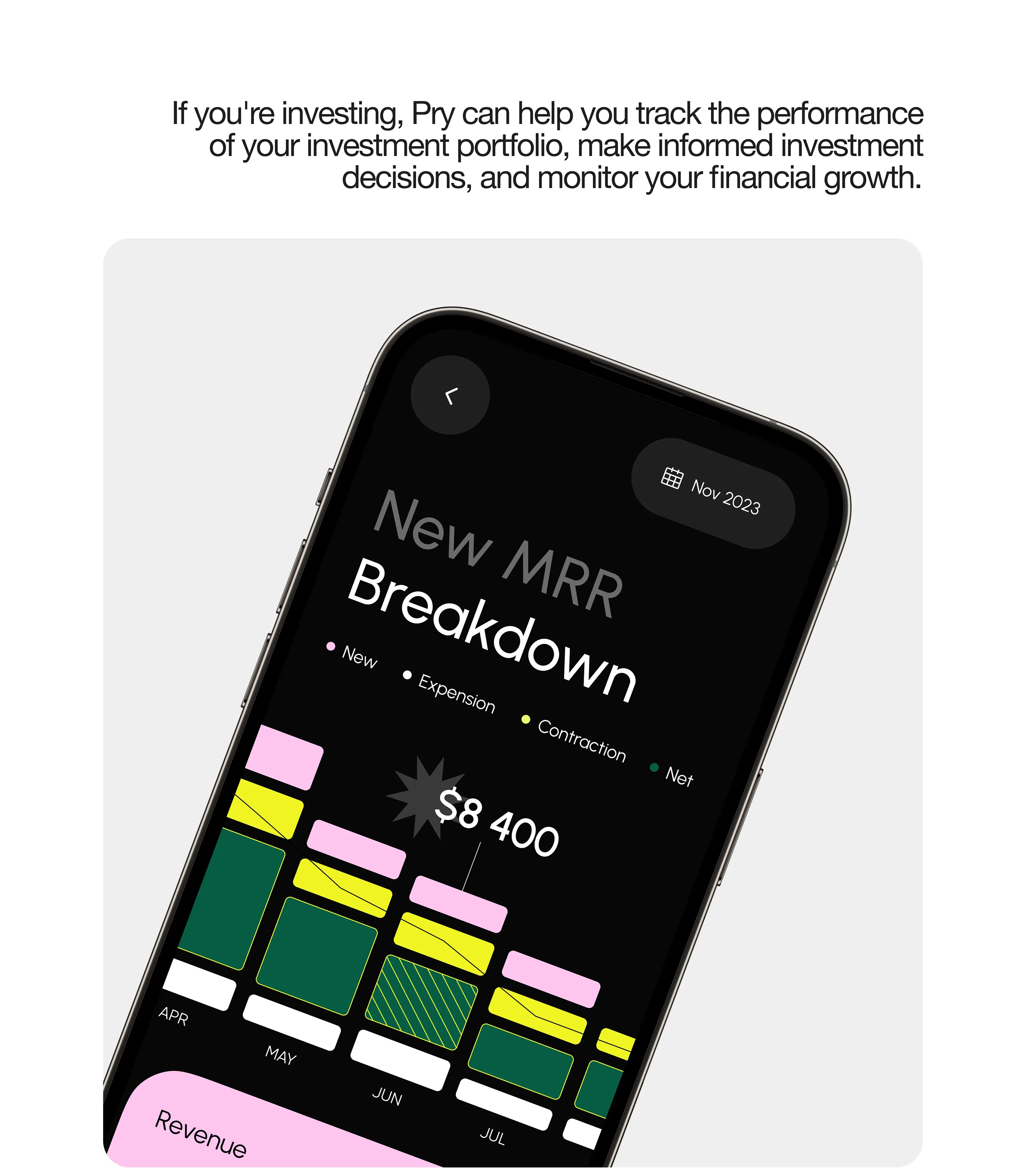 Screenshot of the Pry Finance CRM mobile app interface.