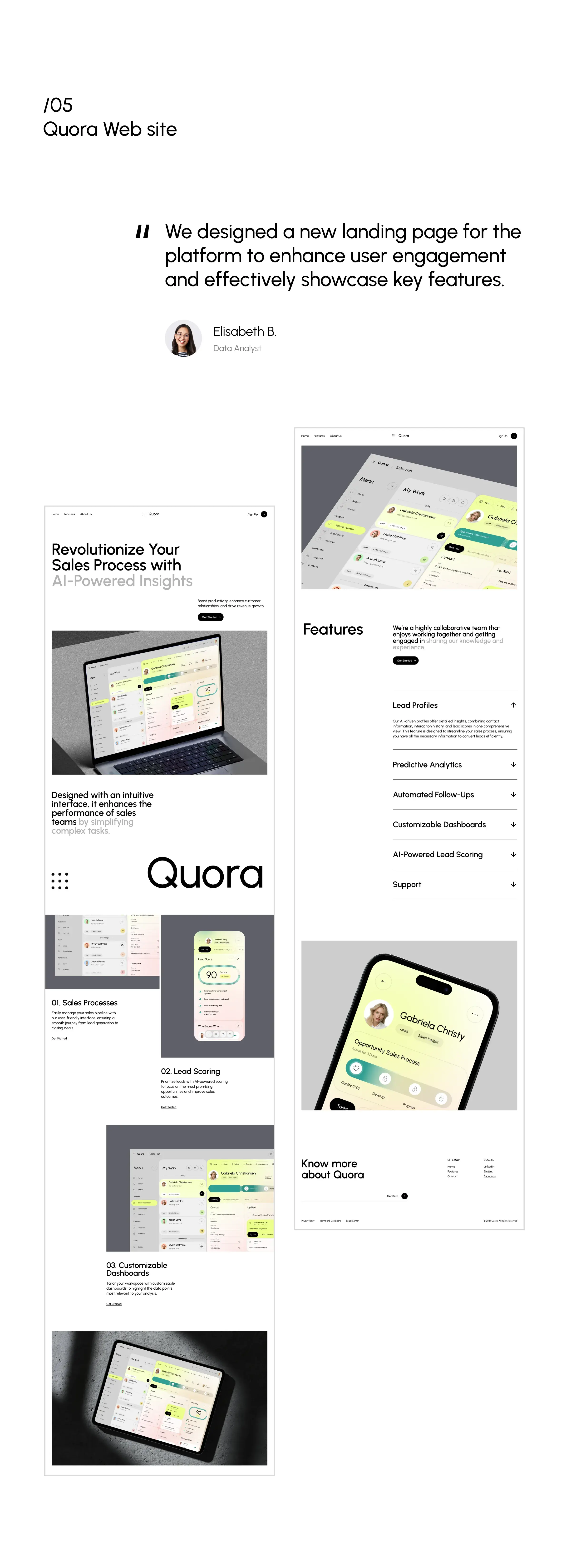 Screenshot of UI/UX design for a SaaS CRM web application on a laptop.