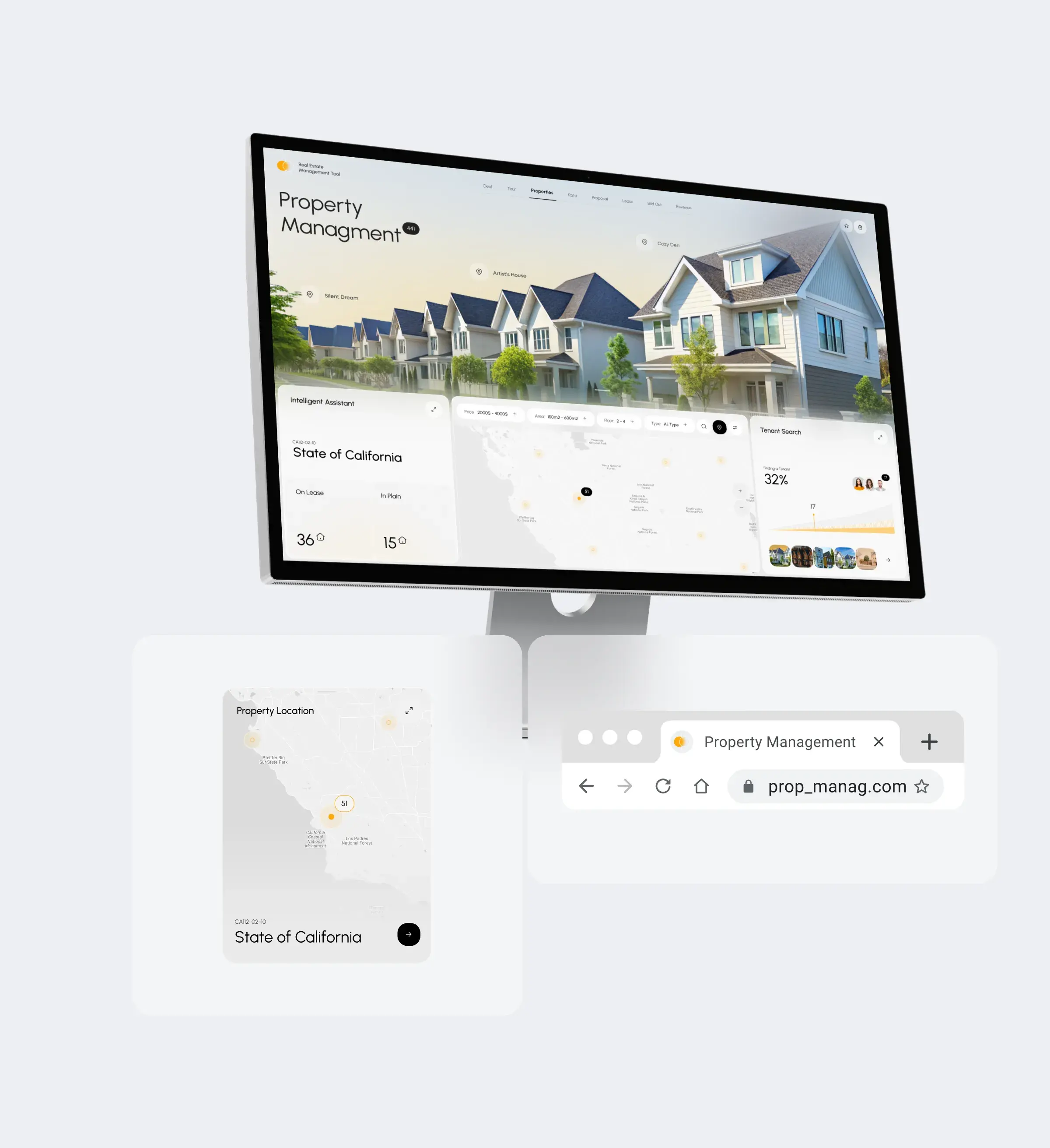Screenshot of the user interface for the real estate management web application, showing a dashboard element.