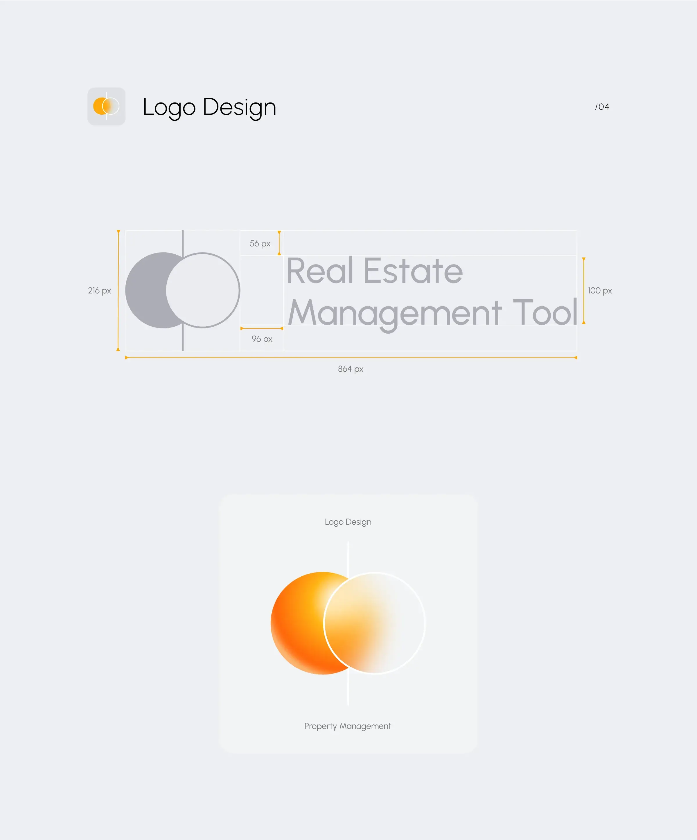 Screenshot showing UI design elements and measurements for the Real Estate Management Tool.