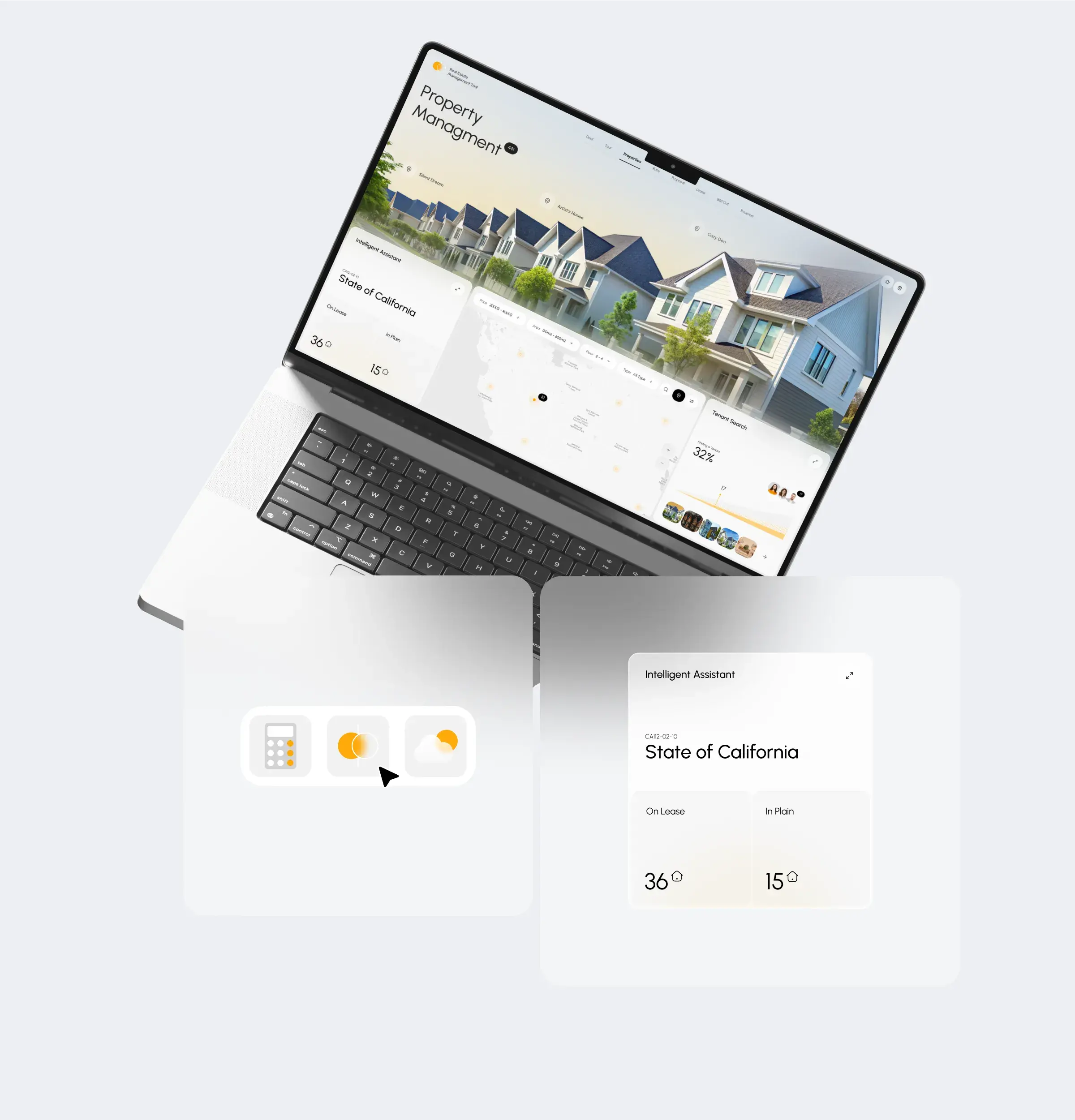 Screenshot showing the user interface of the real estate management SaaS web application on a tablet.