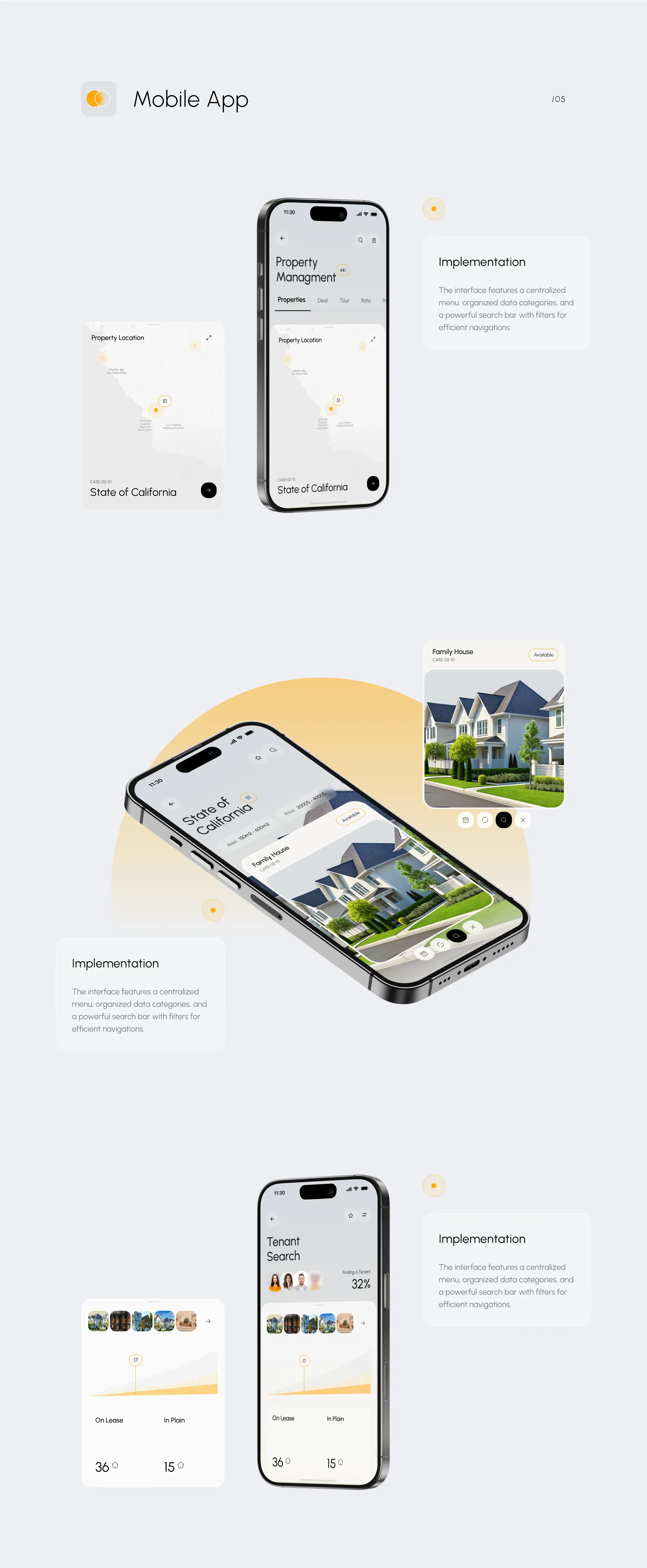UX/UI design screenshot of the real estate management SaaS mobile app.