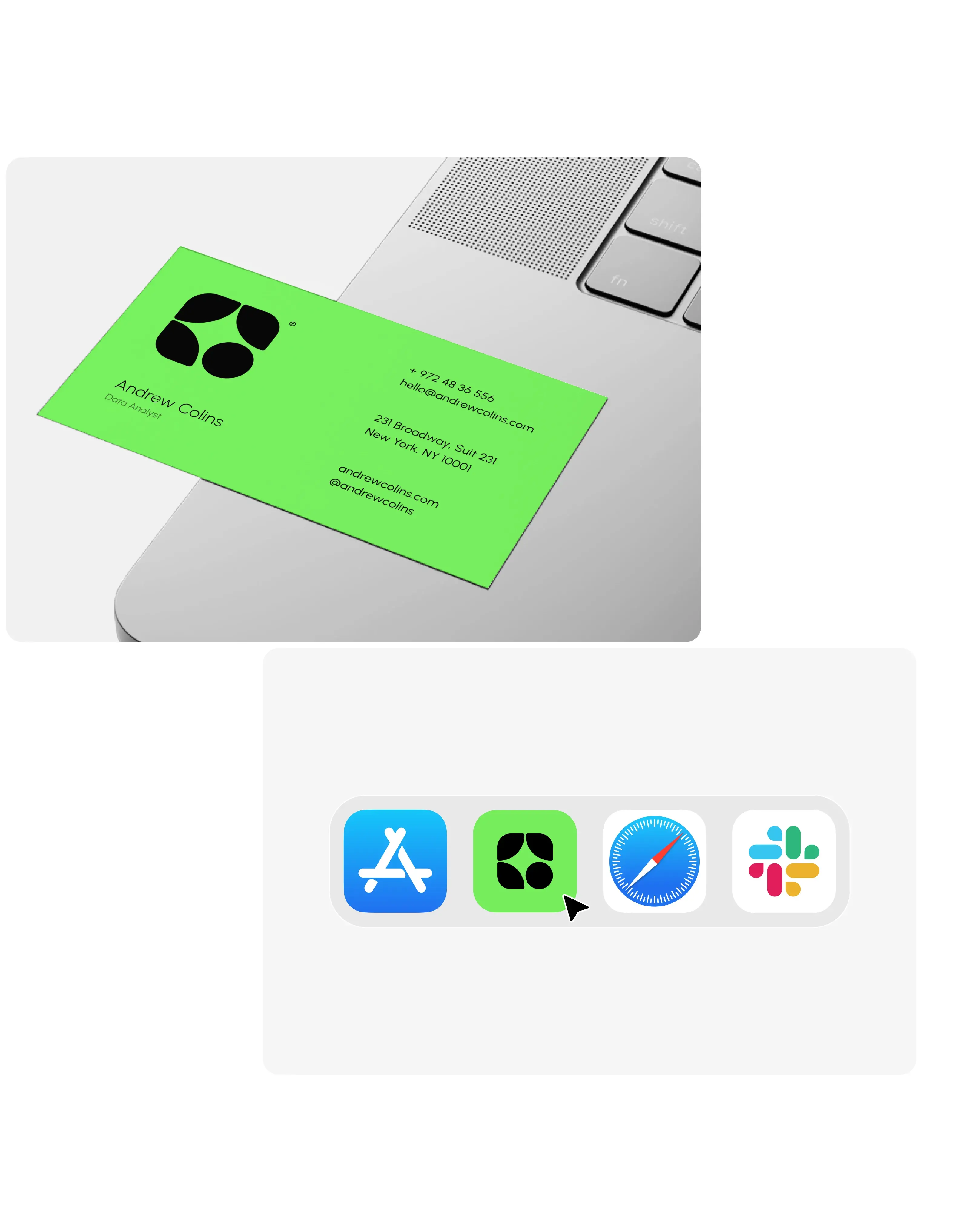 UI/UX design detail: a business card graphic for a data analyst contact profile.