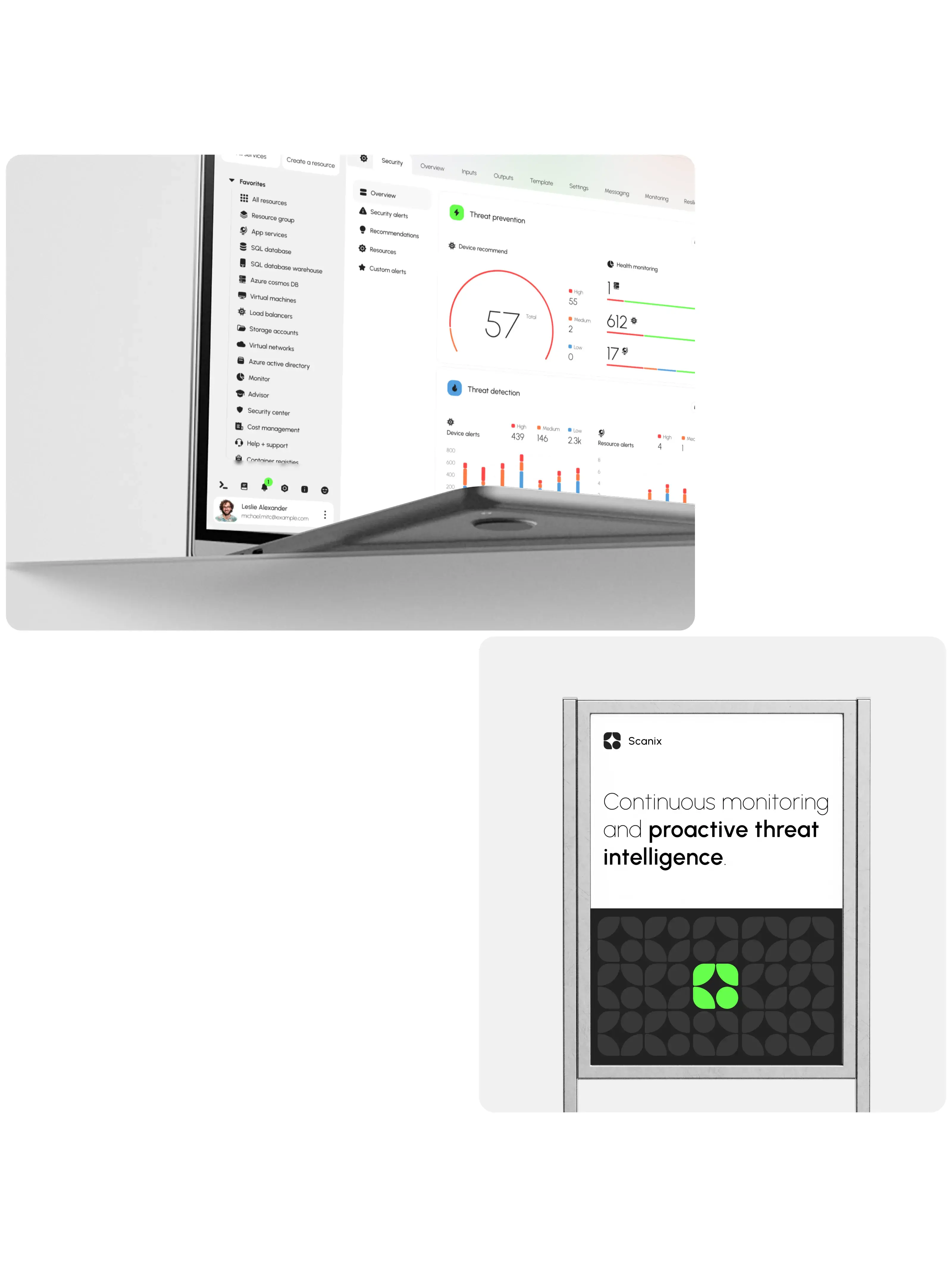 Screenshot of the Scanix AI security SaaS web application UI showing dashboard meter elements.