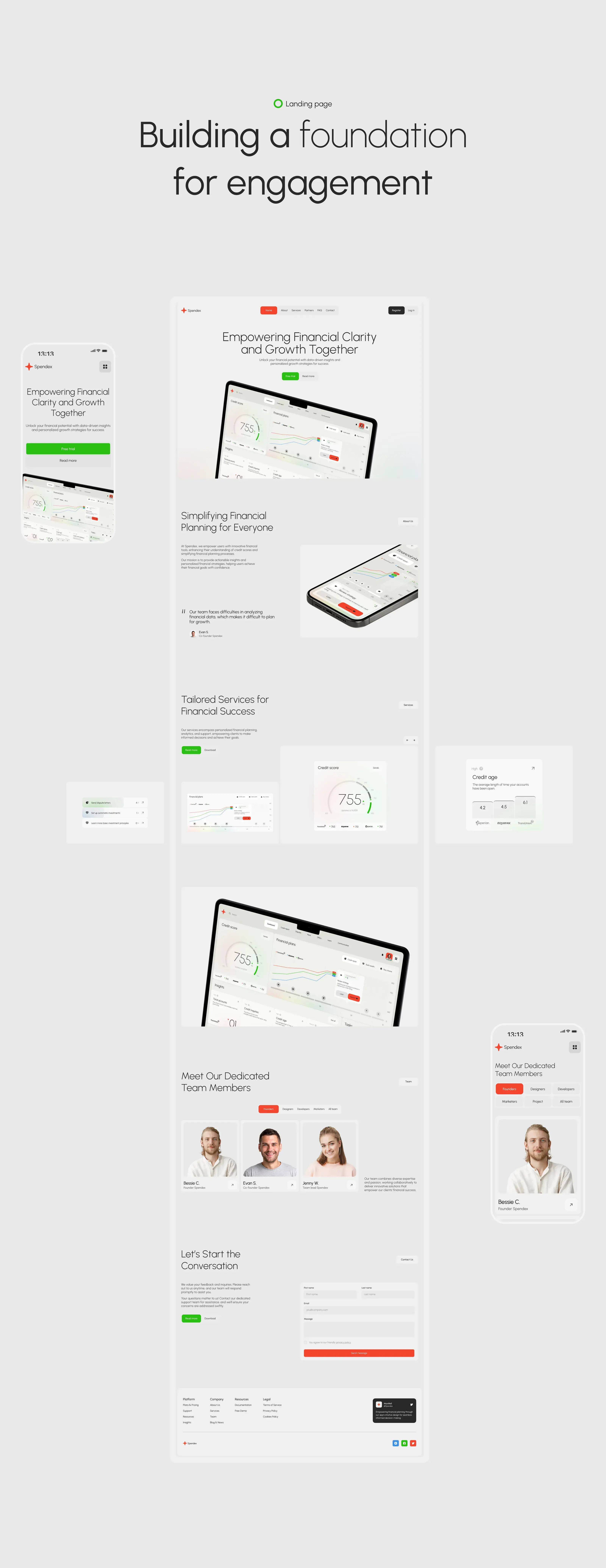 Screenshot of the Spendex credit SaaS web UI showcasing dashboard elements and data meters.