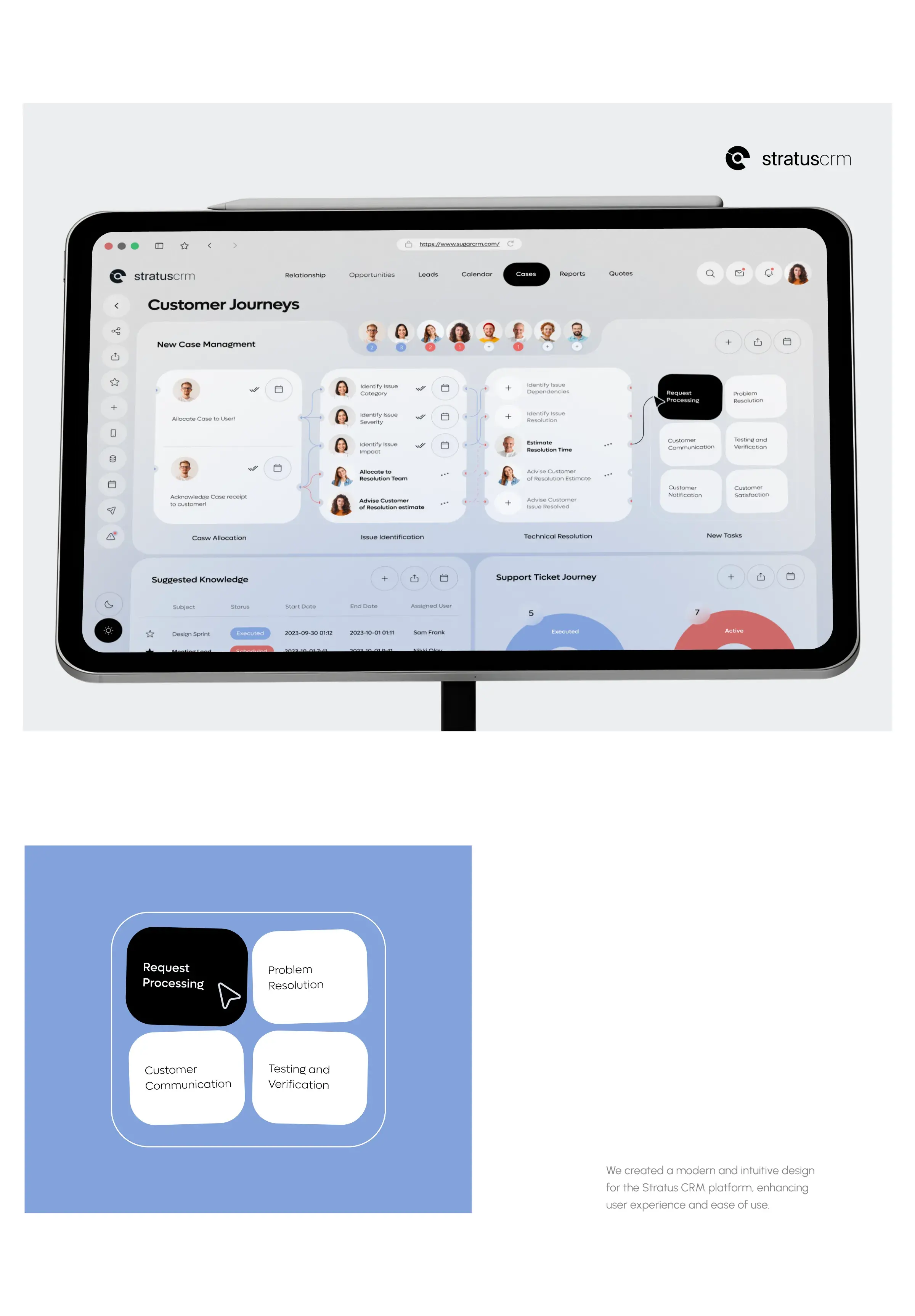 Mobile UI design for Stratus CRM management software.