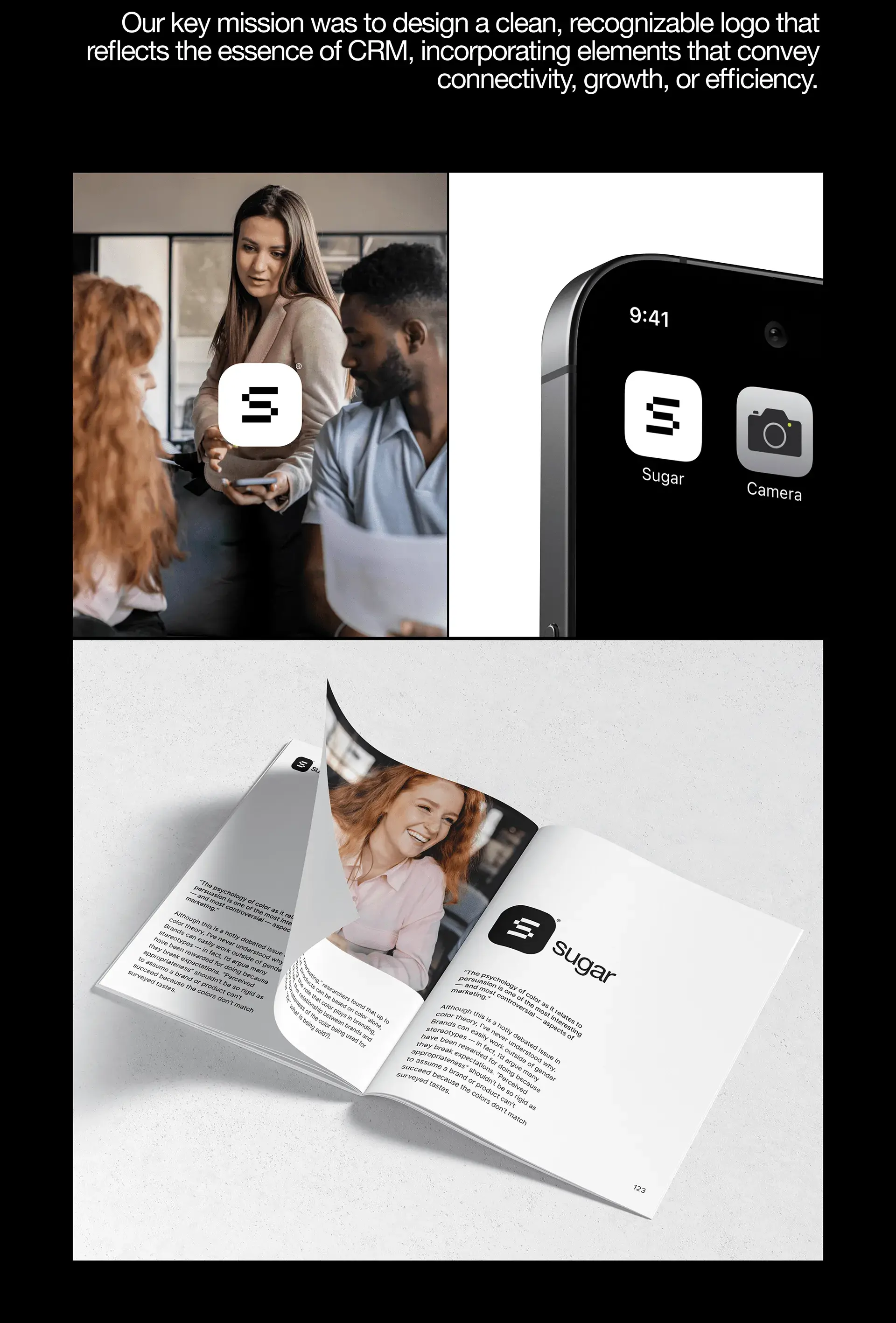 People reviewing enterprise CRM software UI design on mobile devices.