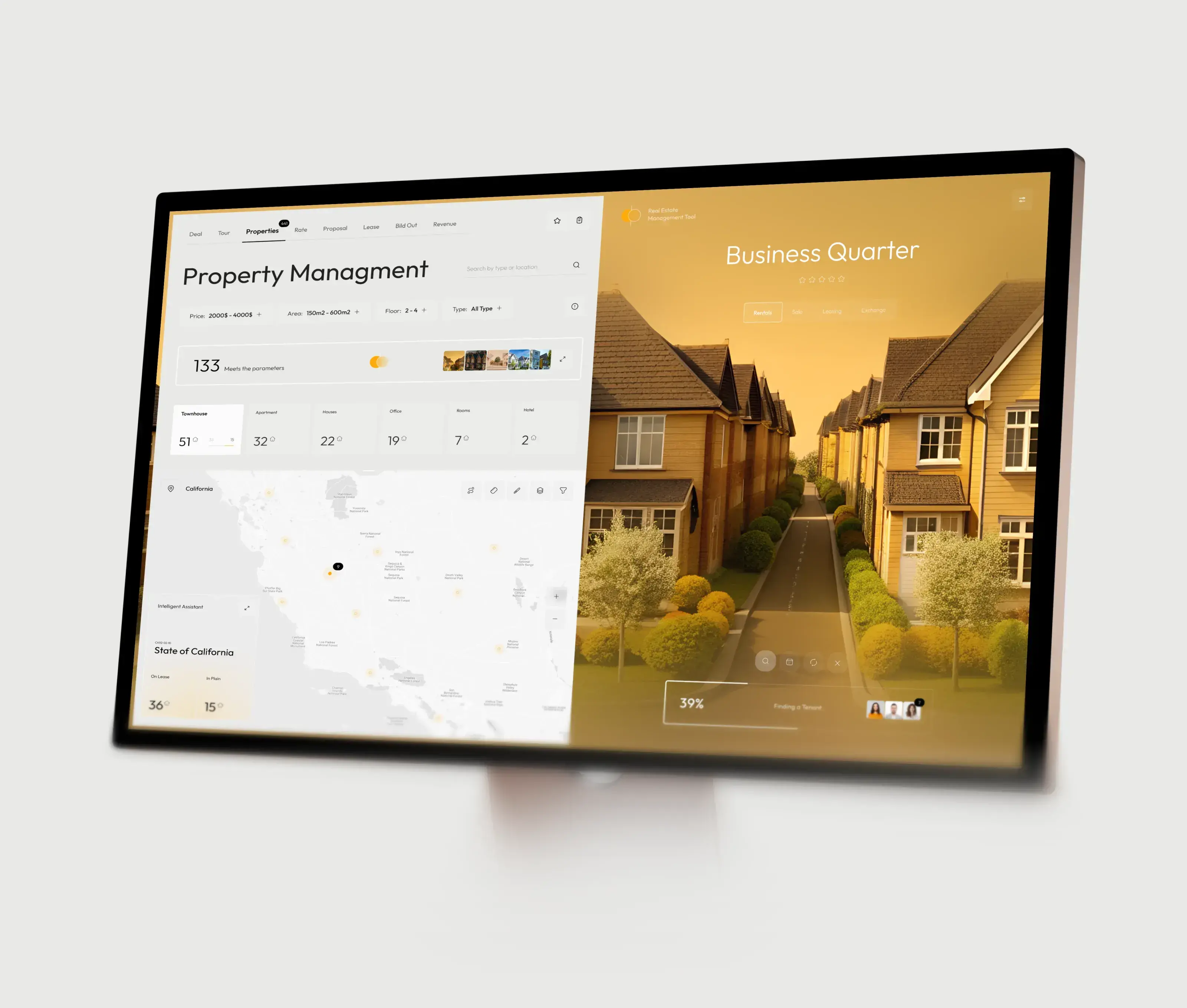 creenshot of the UX/UI design for a property management SaaS mobile app.