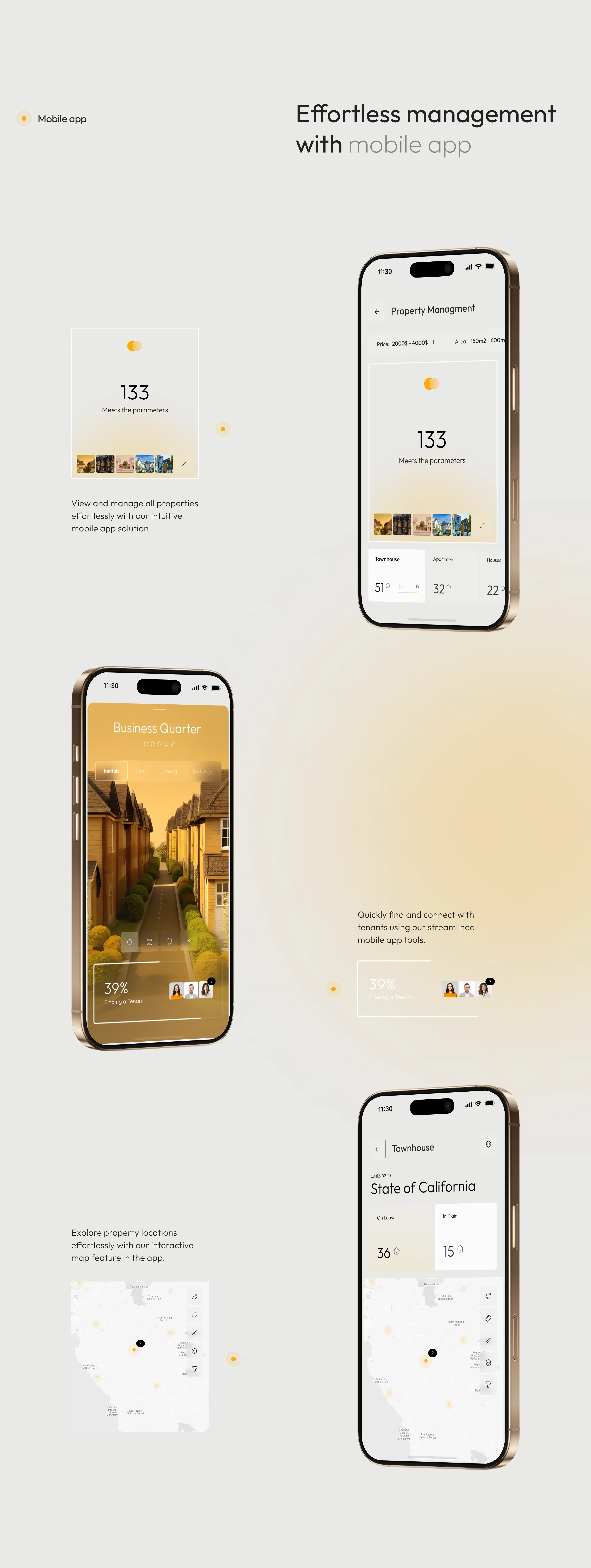 Screenshot of a property management mobile app interface, demonstrating UX/UI design.