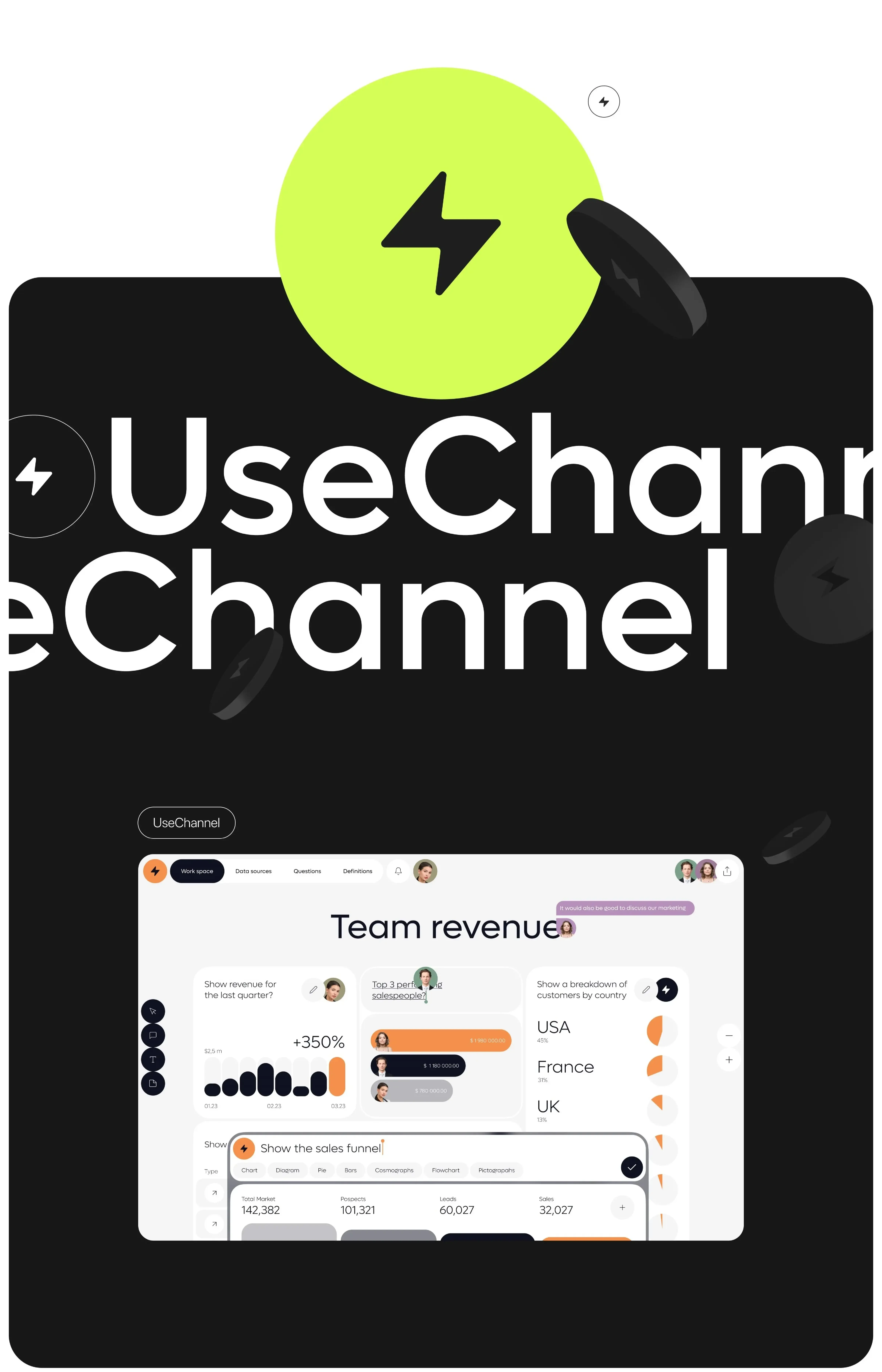 Screenshot of concept design for the usechannel online AI chatbot.