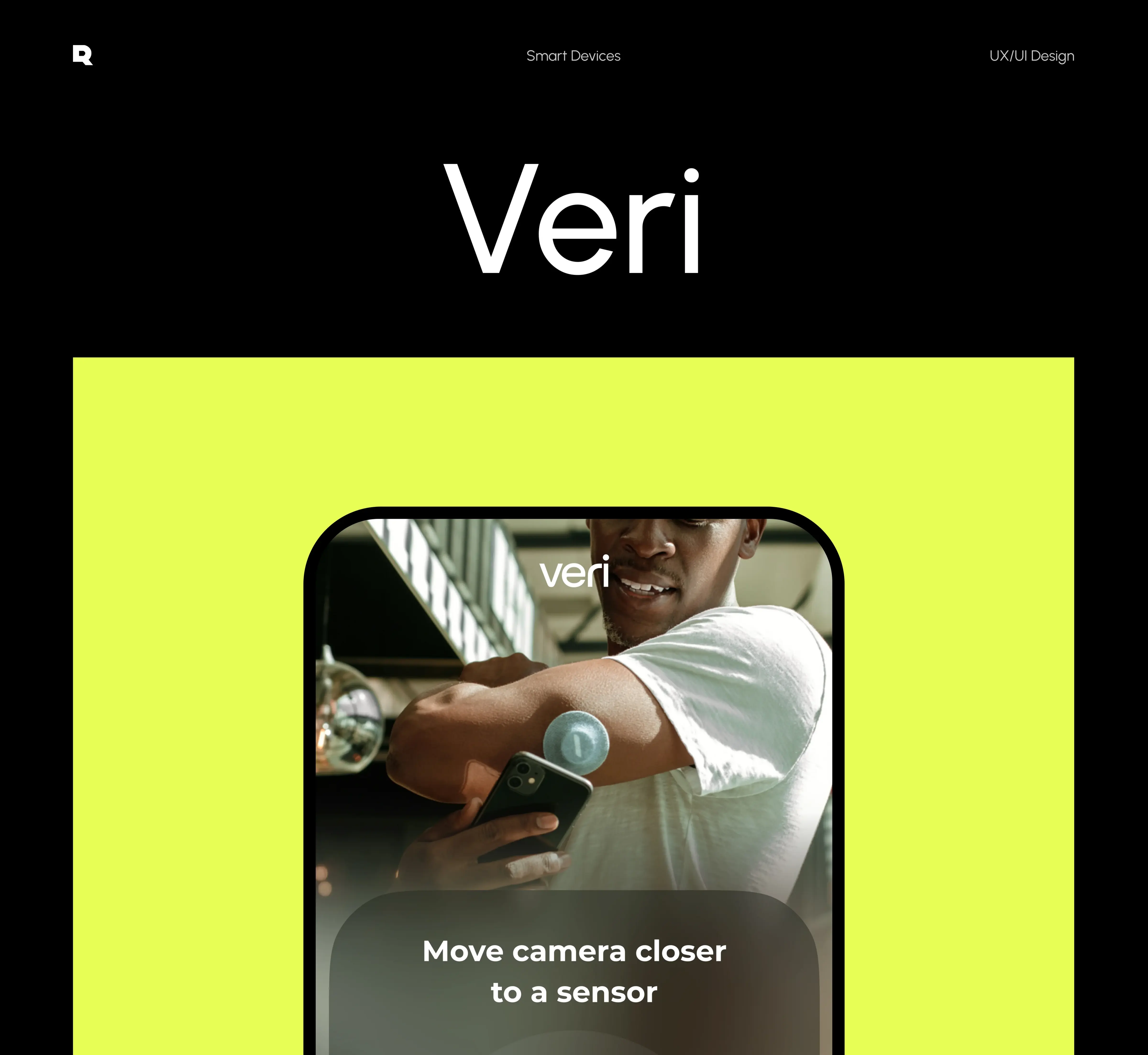 Screenshot of the Veri app UX/UI showing instruction to scan a continuous glucose monitor sensor.