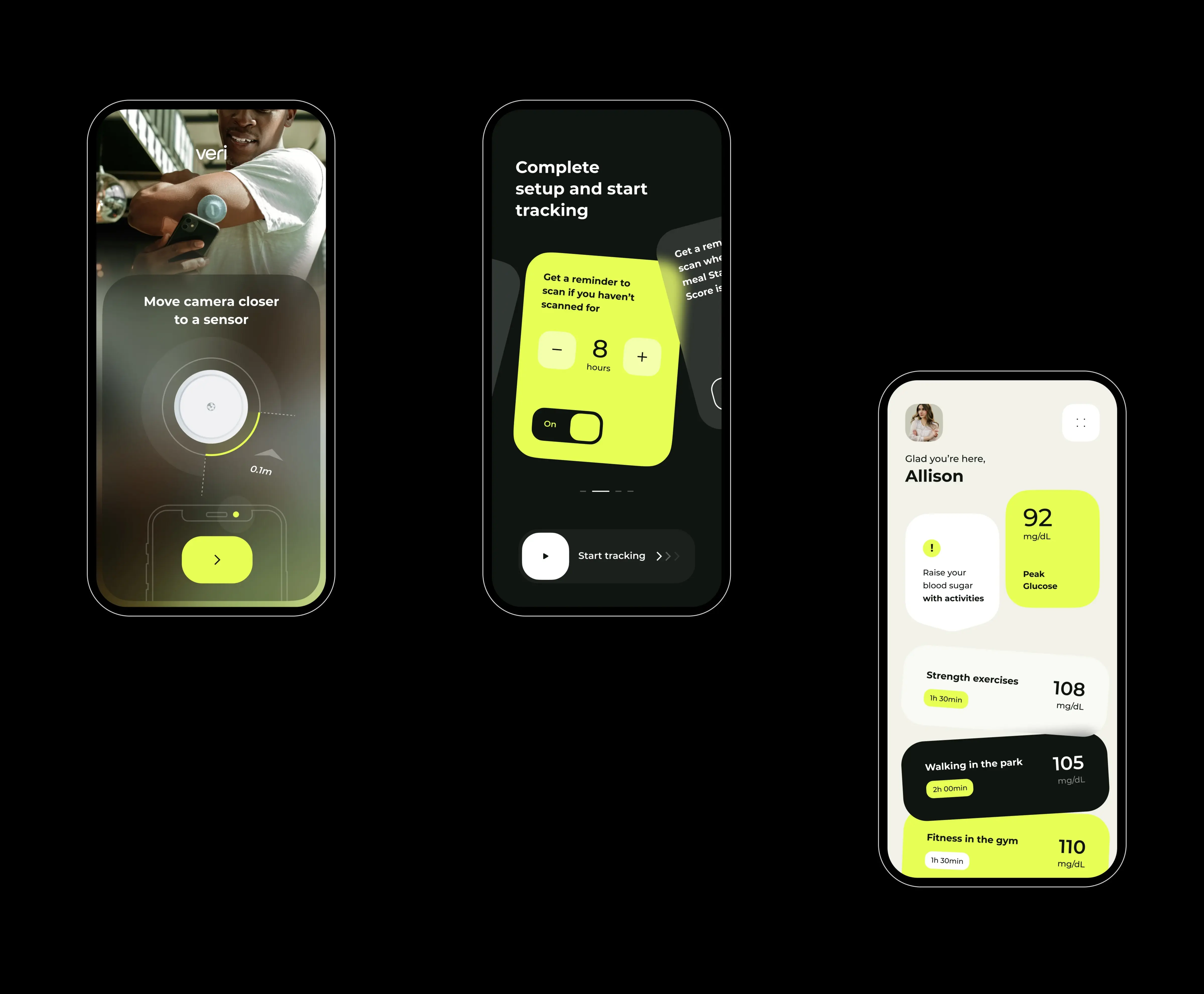 Person using an iPhone with the veri-healthcare CGM tracker app.
