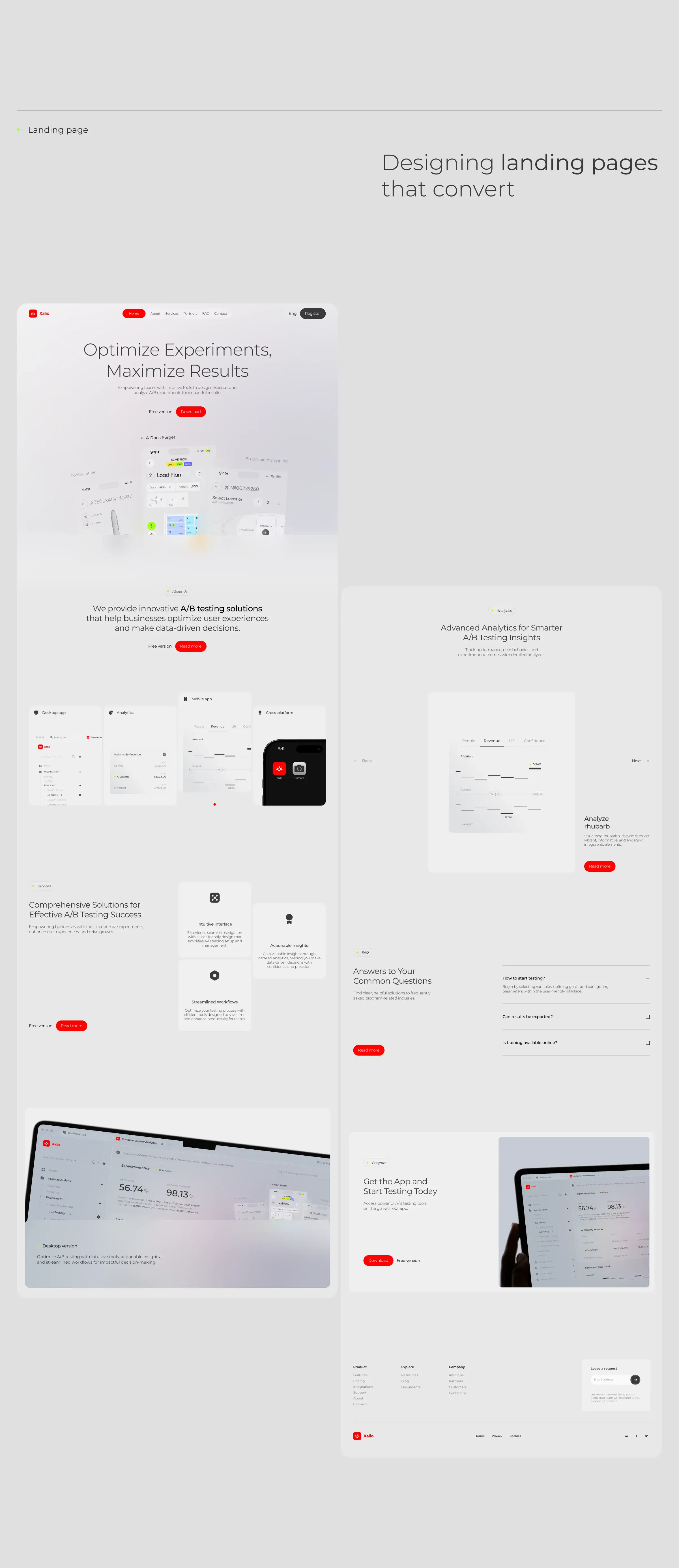 Screenshot of the Xalio SaaS A/B testing web platform interface.