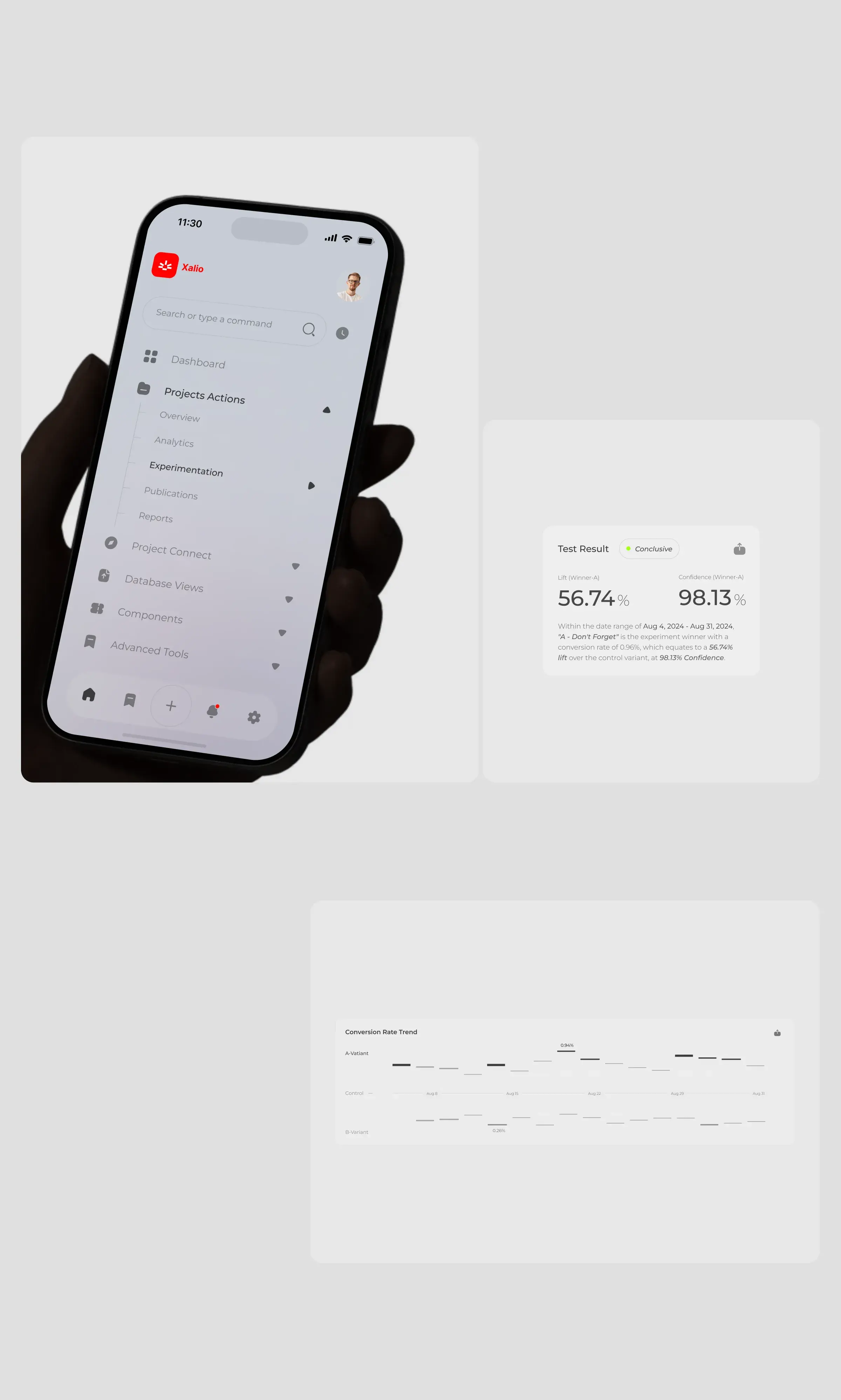 Screenshot of a mobile app UI design on a phone, relevant to A/B testing.