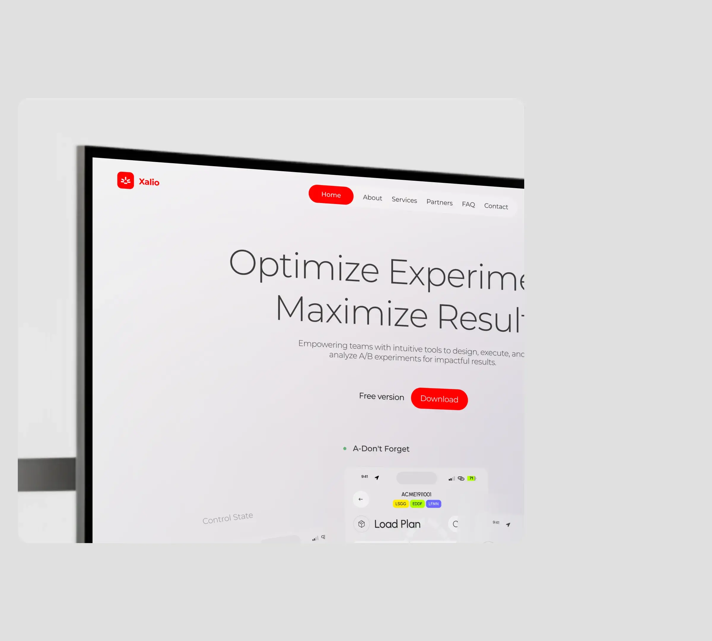 Screenshot of the Xalio SaaS A/B testing platform UI displaying performance metrics.