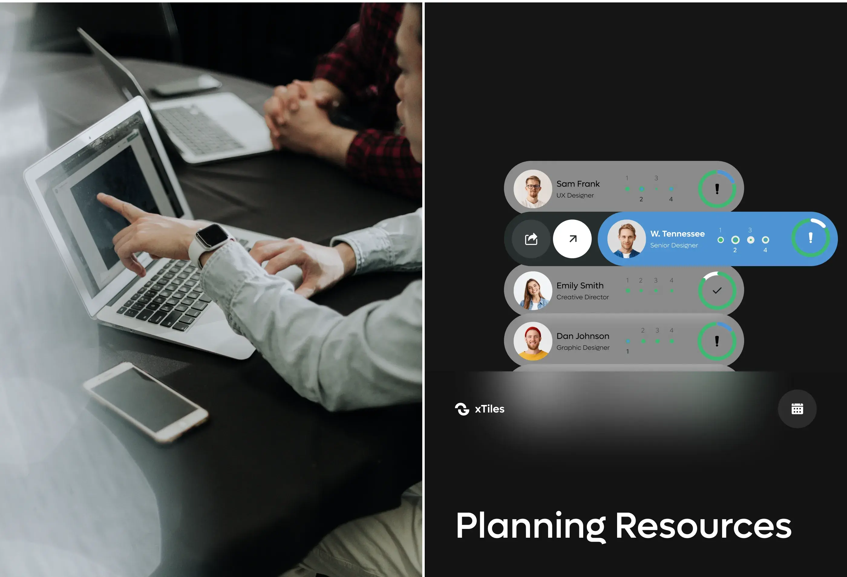 A person using xtiles CRM software on a laptop and mobile phone, showcasing project stakeholder management.