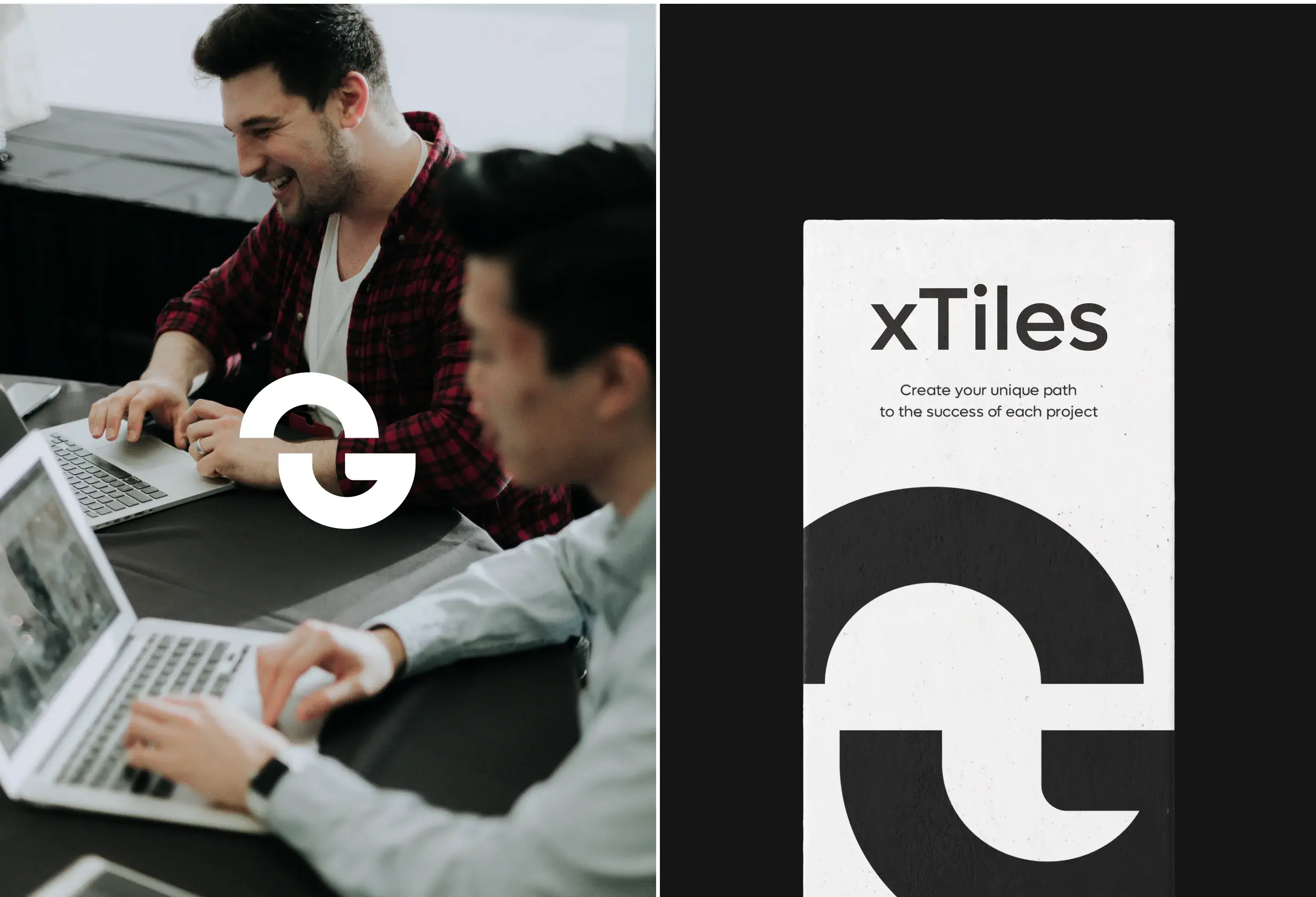 Team using xTiles CRM software on a laptop, featuring brand logo and project success message.