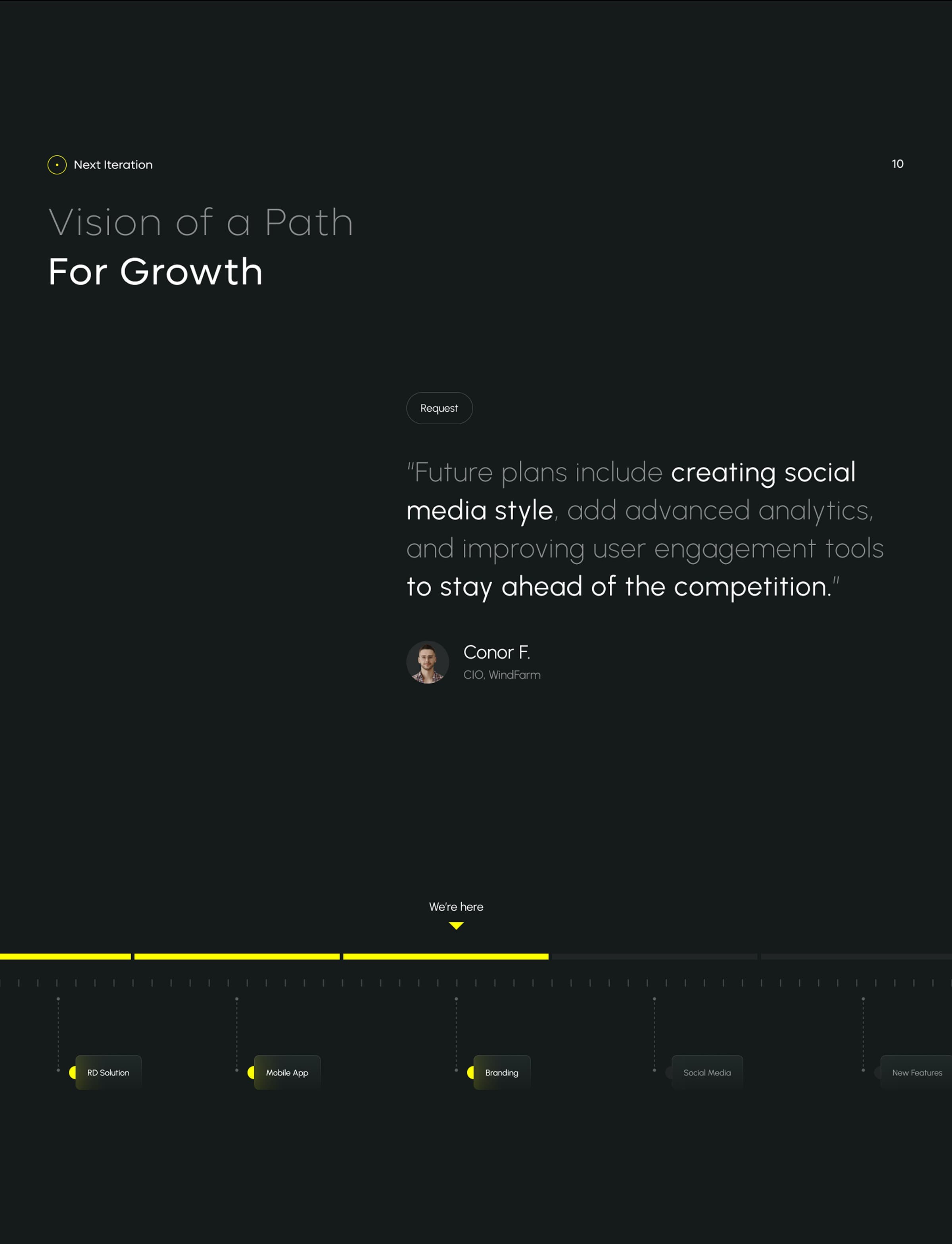 Screenshot of the RD Solution mobile app UI showcasing branding and new features for the windfarm SaaS.