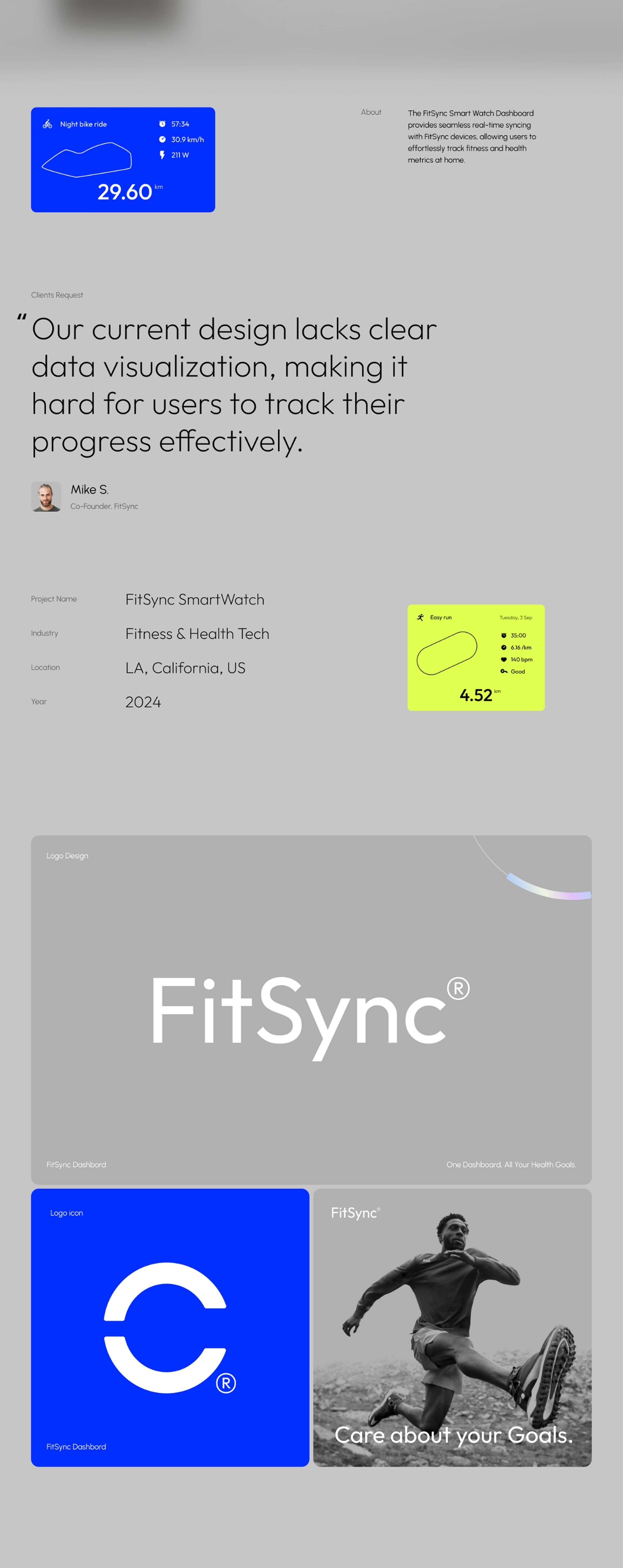 Screenshot of the FitSync dashboard, a SaaS UI/UX design for wellness and healthcare management.