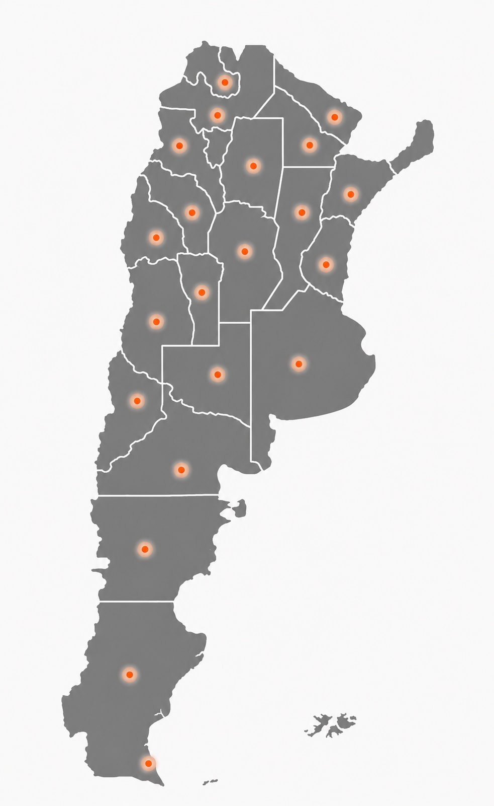 Mapa de Argentina con las zonas de cobertura de SAE marcadas