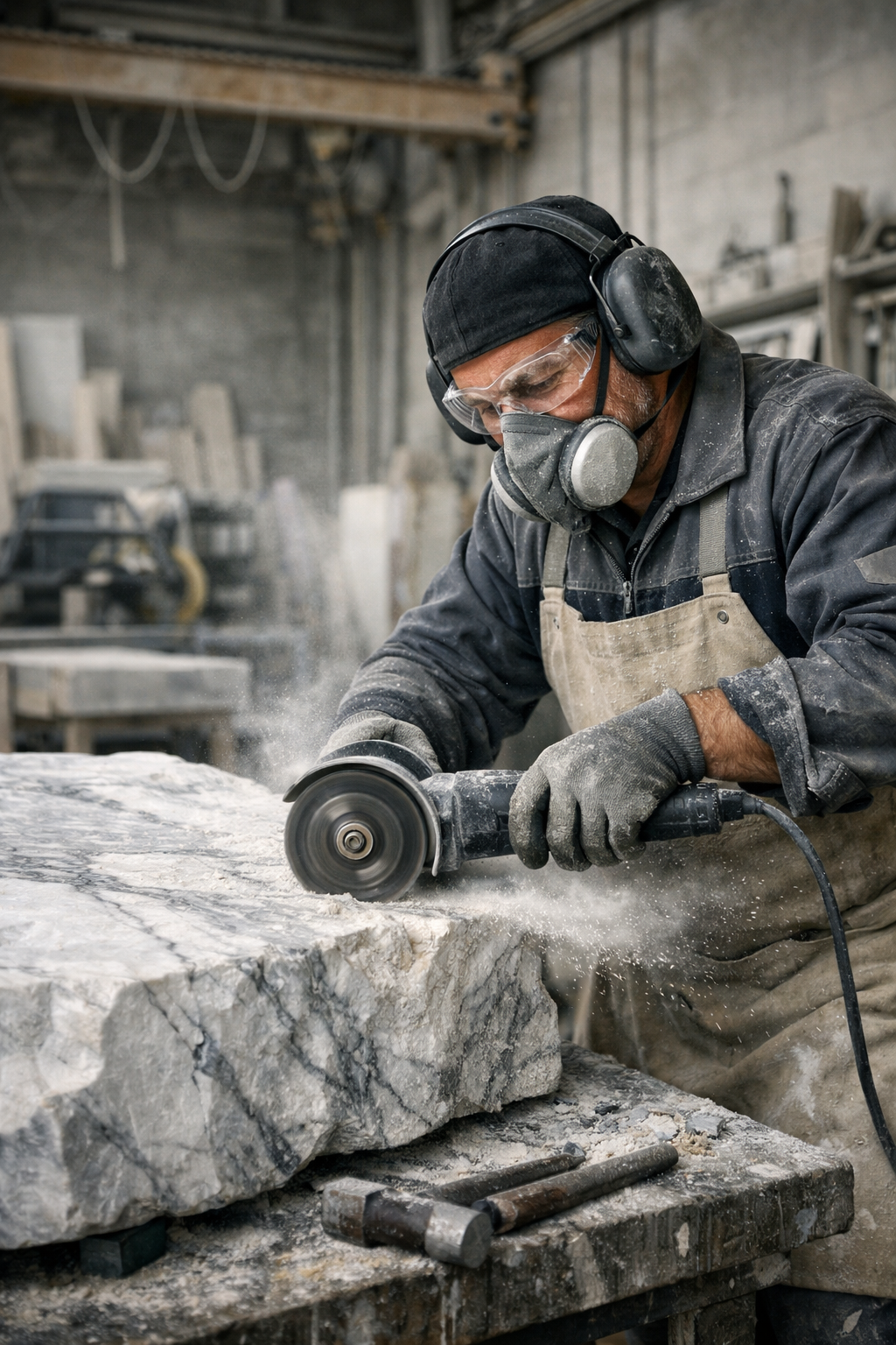 Artisan marbrier au travail