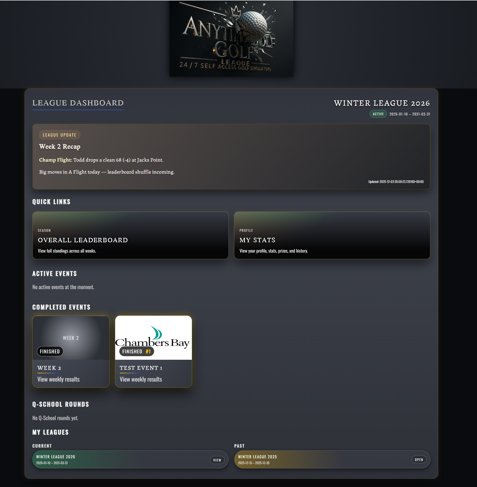 League dashboard preview