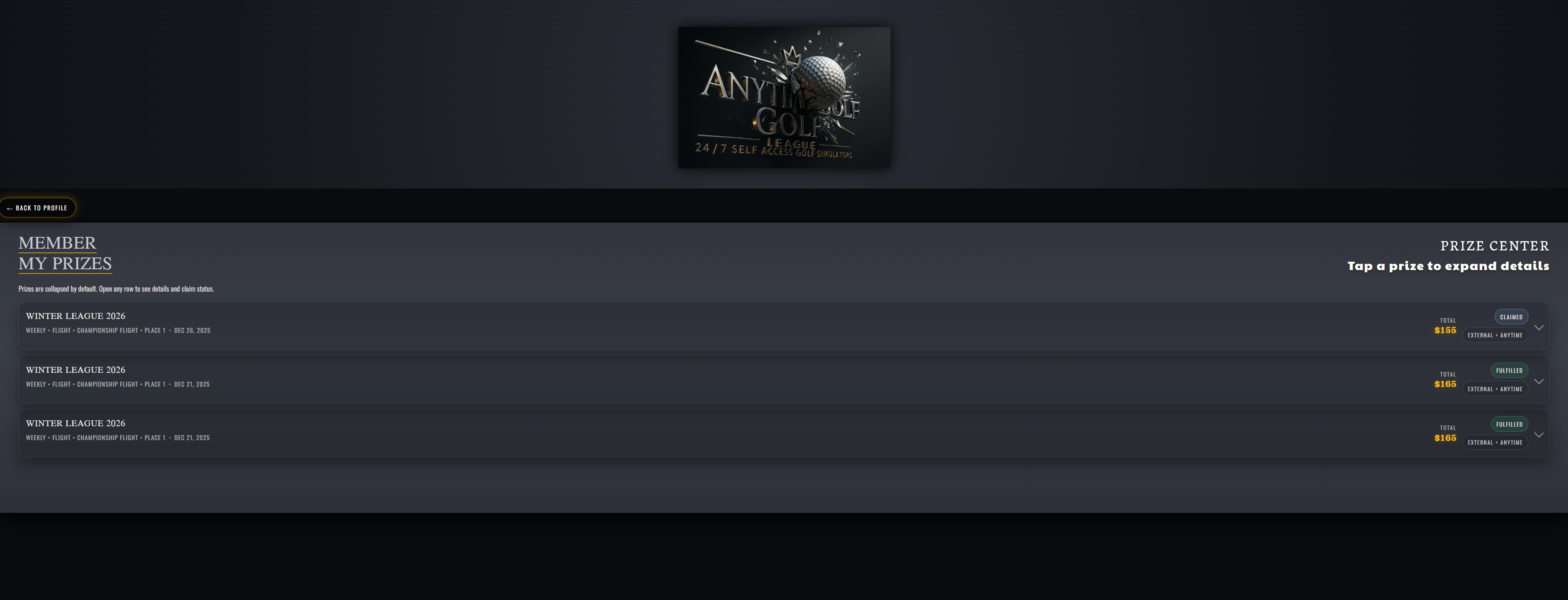 My prizes screenshot