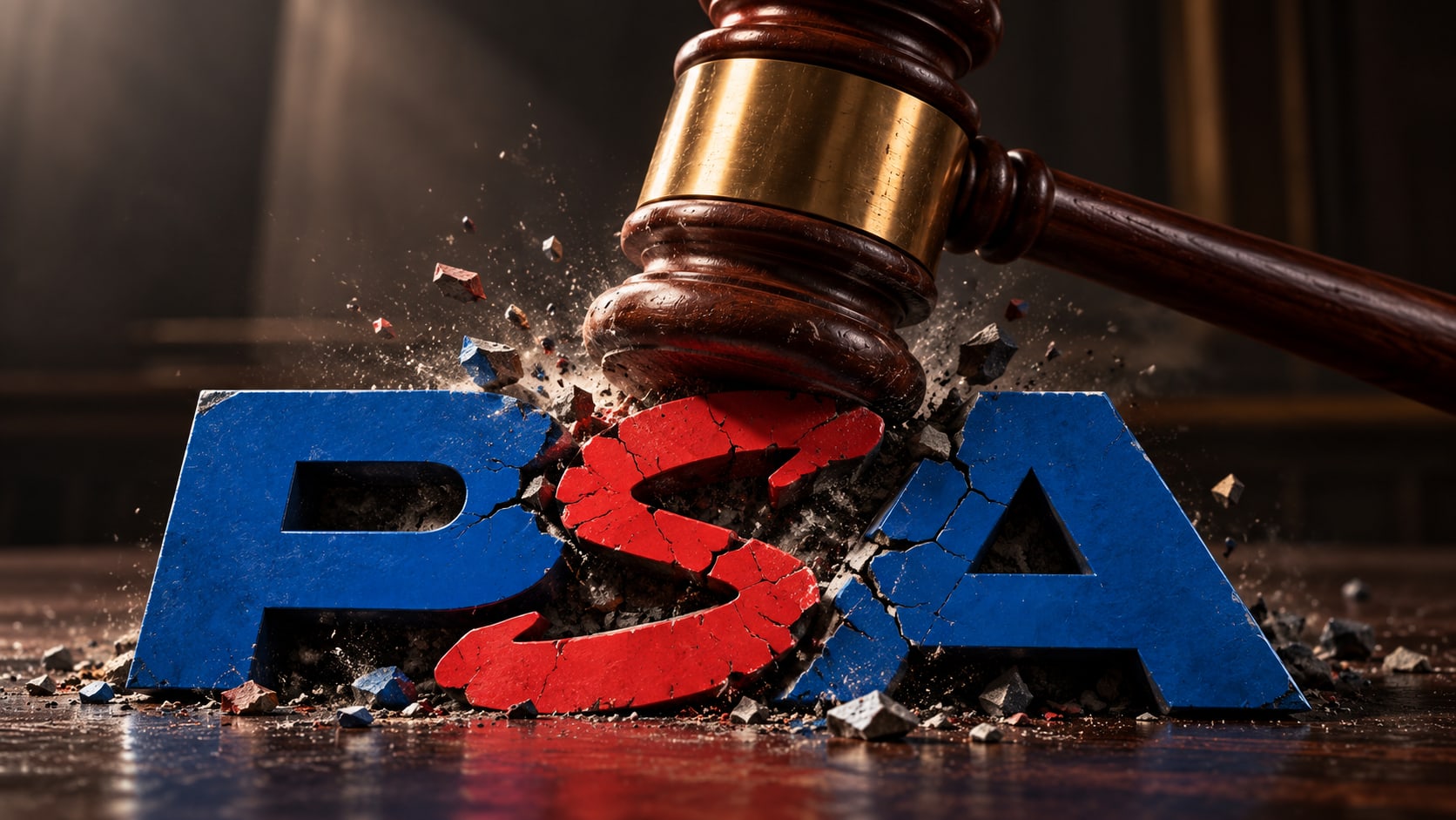 PSA logo hit with a gavel in court