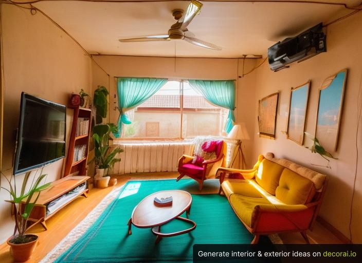 Indian Living Room with Sofa,Armchair,End tables,Bookcase,Television,Rug Interior Idea