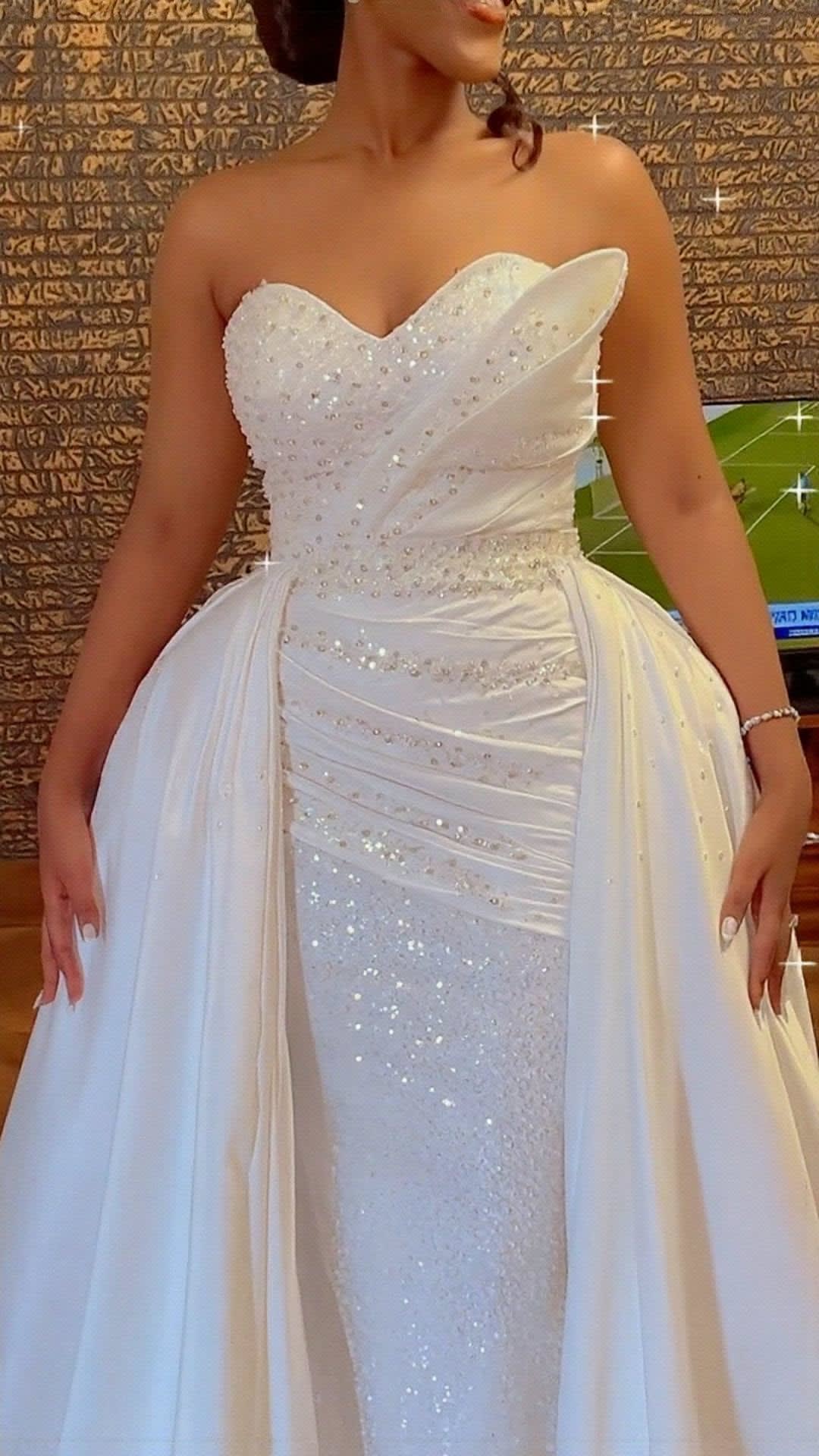 Strapless Pearl Gown with Satin Overskirt