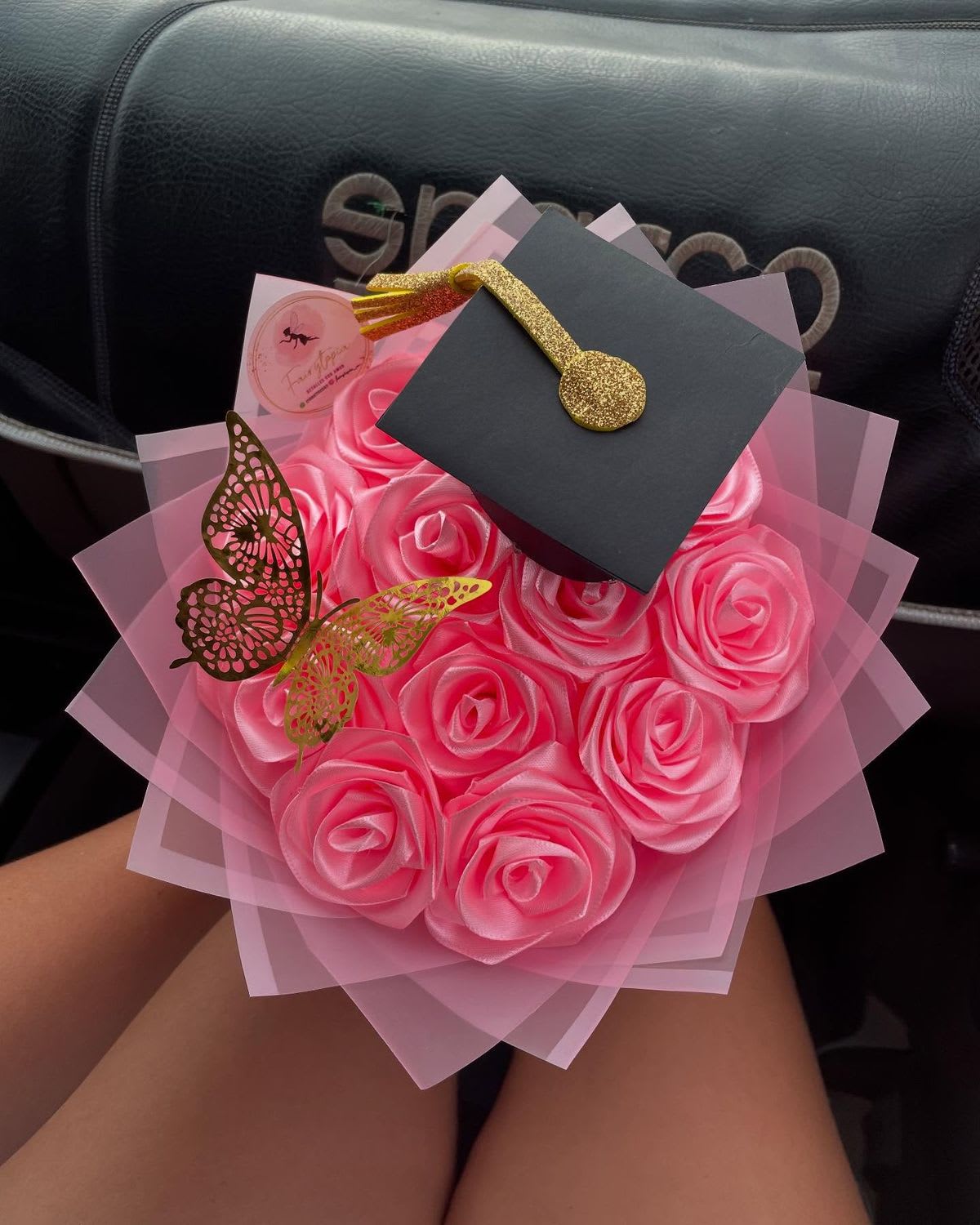 Pink Satin Rose Graduation Bouquet
