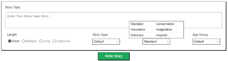Interface of a story AI platform