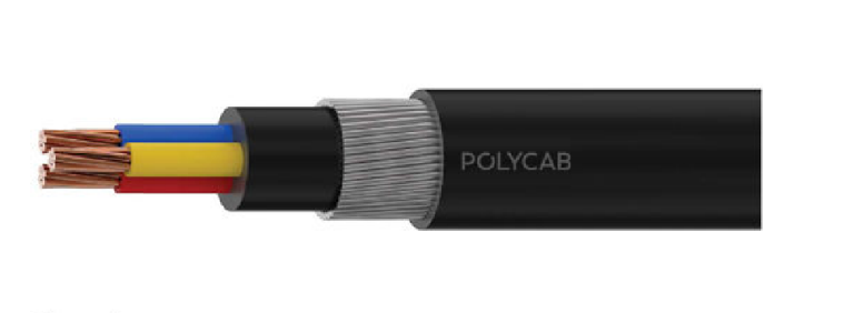 Polycab 2.5 Sqmm, 3 Core, Copper Class 2/Stranded Copper, XLPE, Armoued - GI wire Copper Armoured Cable - Black - I-2.5PX3CYWYSTRFRLS