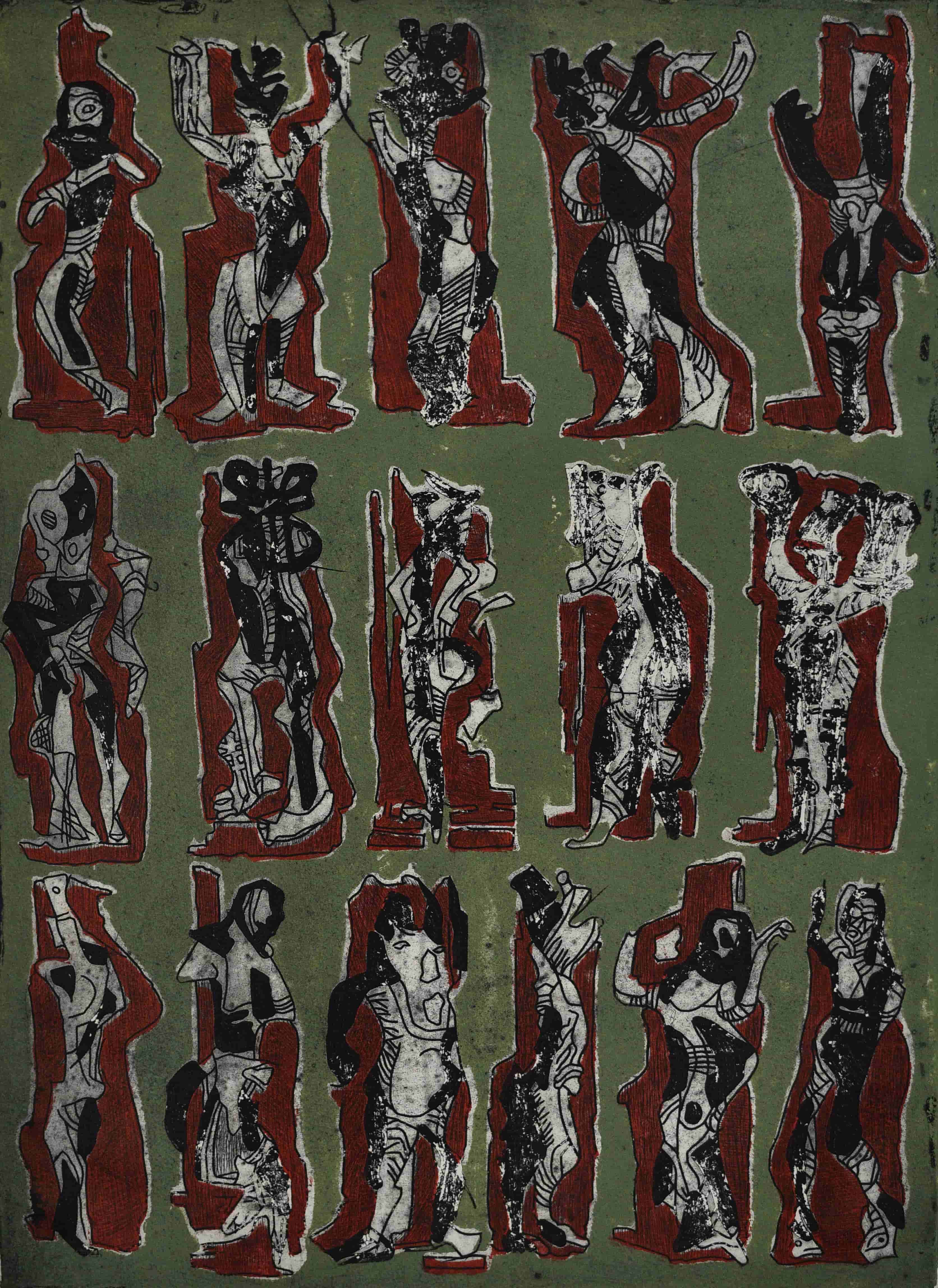  Vertical Figures In Grey With Red Accents